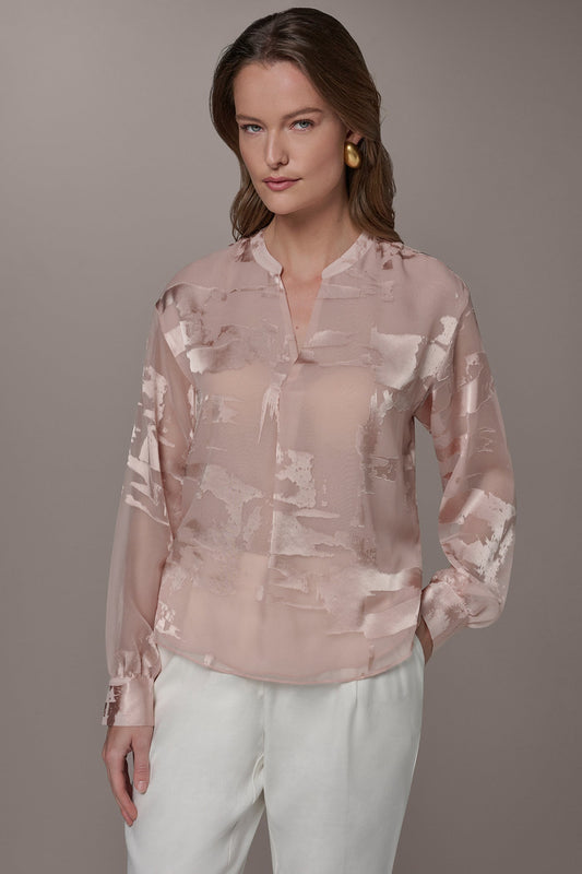 Snow Petal ABSTRACT BURNOUT BLOUSE Donna Karan