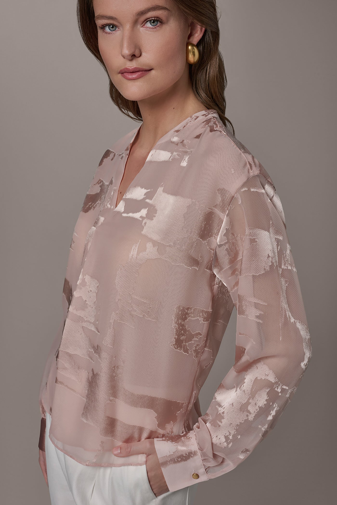 Snow Petal ABSTRACT BURNOUT BLOUSE Donna Karan