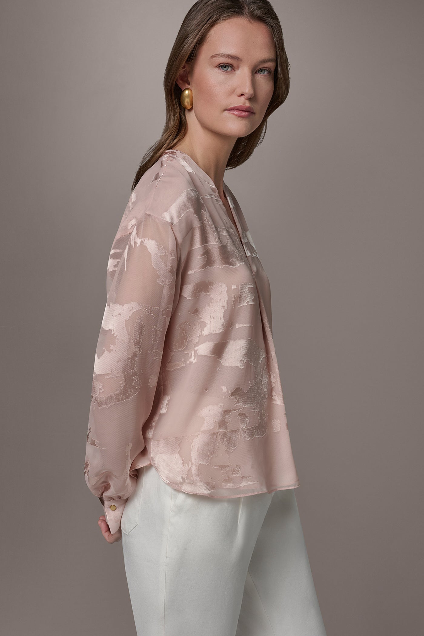 Snow Petal ABSTRACT BURNOUT BLOUSE Donna Karan