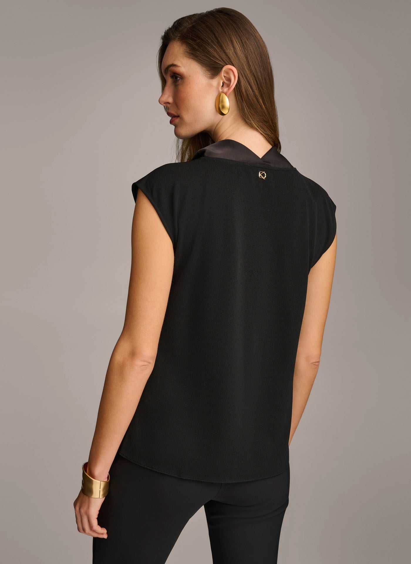 Black SLEEVELESS COWL NECK TOP Donna Karan