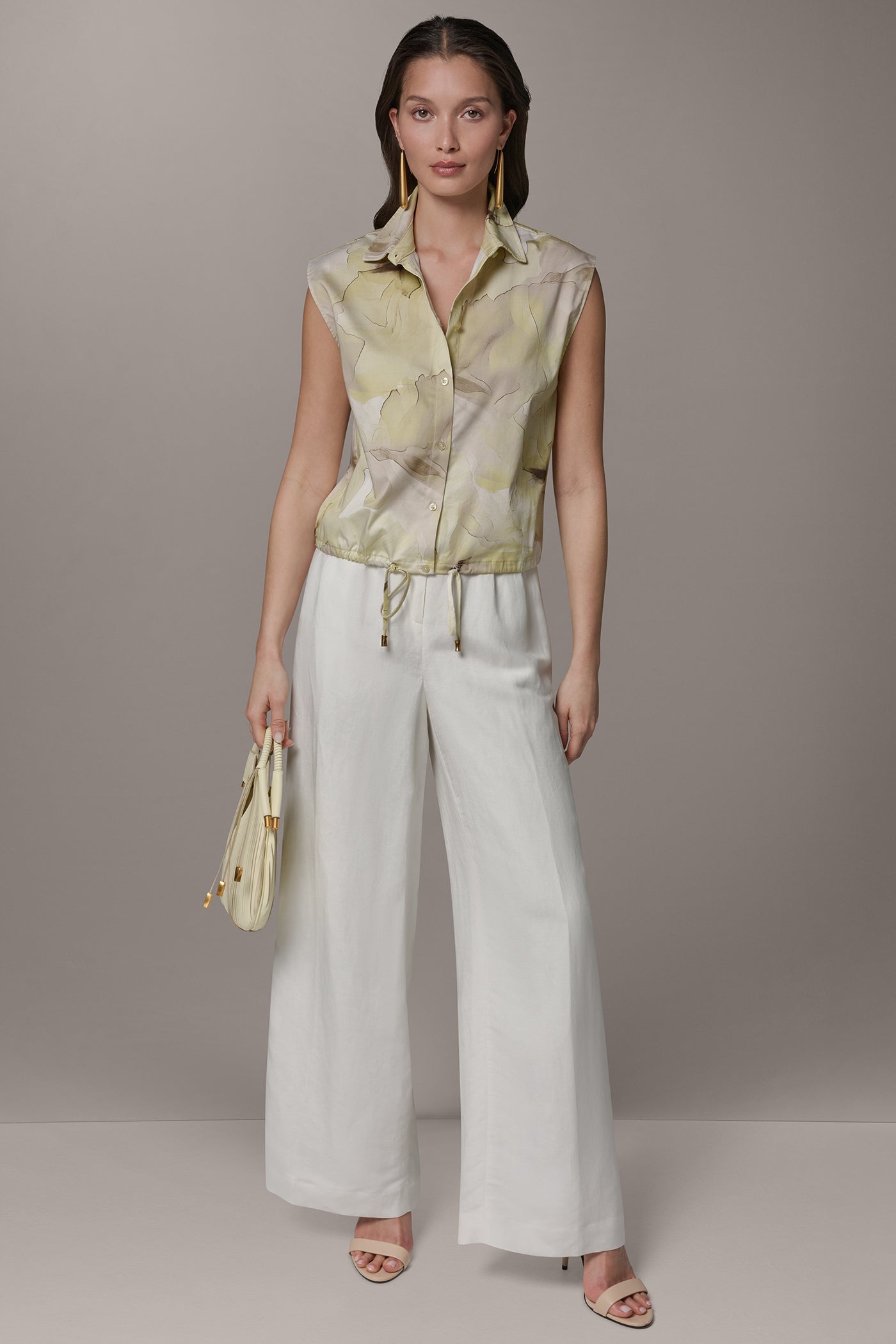 CITRUS MULTI SLEEVELESS PRINT DRAWSTRING HEM BLOUSE Donna Karan