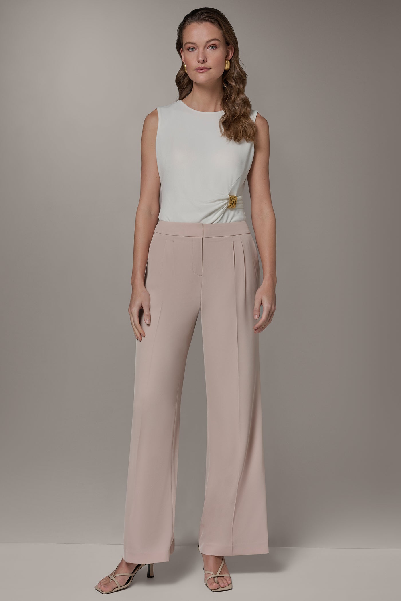 Snow Petal MID-RISE PLEATED WIDE-LEG SUIT PANT Donna Karan