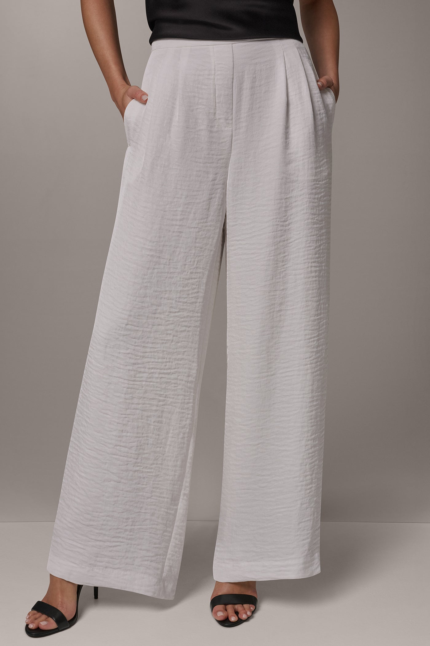 Cream EXTRA HIGH-RISE PLEATED RELAXED PULL-ON PANT Donna Karan