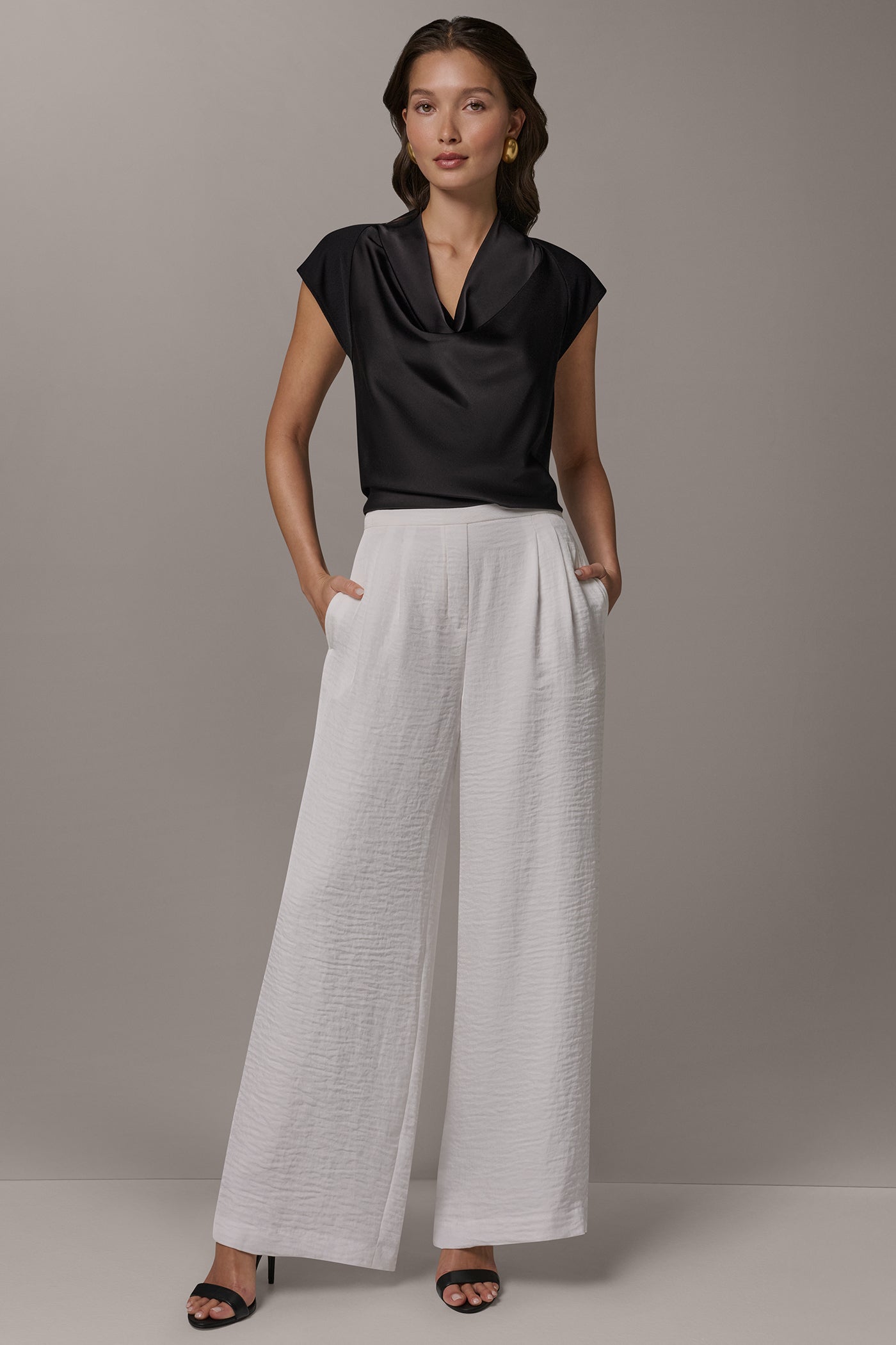 Cream EXTRA HIGH-RISE PLEATED RELAXED PULL-ON PANT Donna Karan