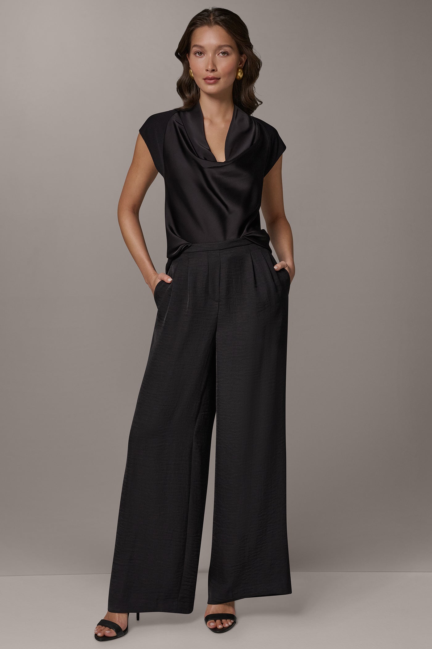 Black EXTRA HIGH-RISE PLEATED RELAXED PULL-ON PANT Donna Karan