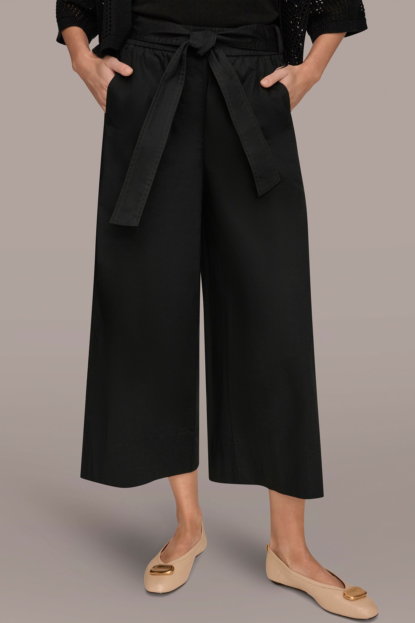 Black CROPPED MID-RISE WIDE-LEG PANT Donna Karan