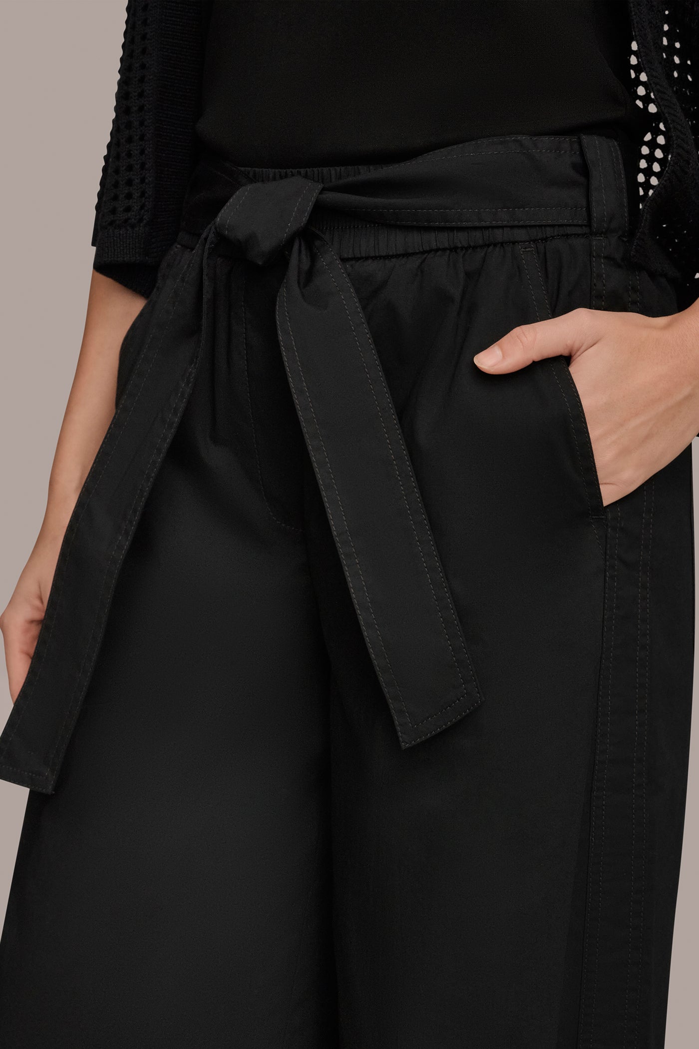 Black CROPPED MID-RISE WIDE-LEG PANT Donna Karan