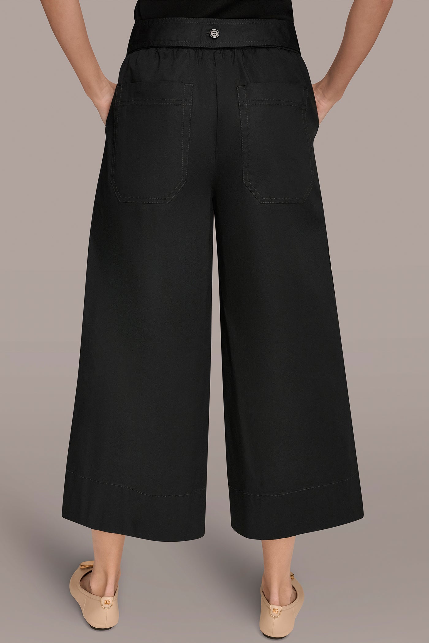 Black CROPPED MID-RISE WIDE-LEG PANT Donna Karan