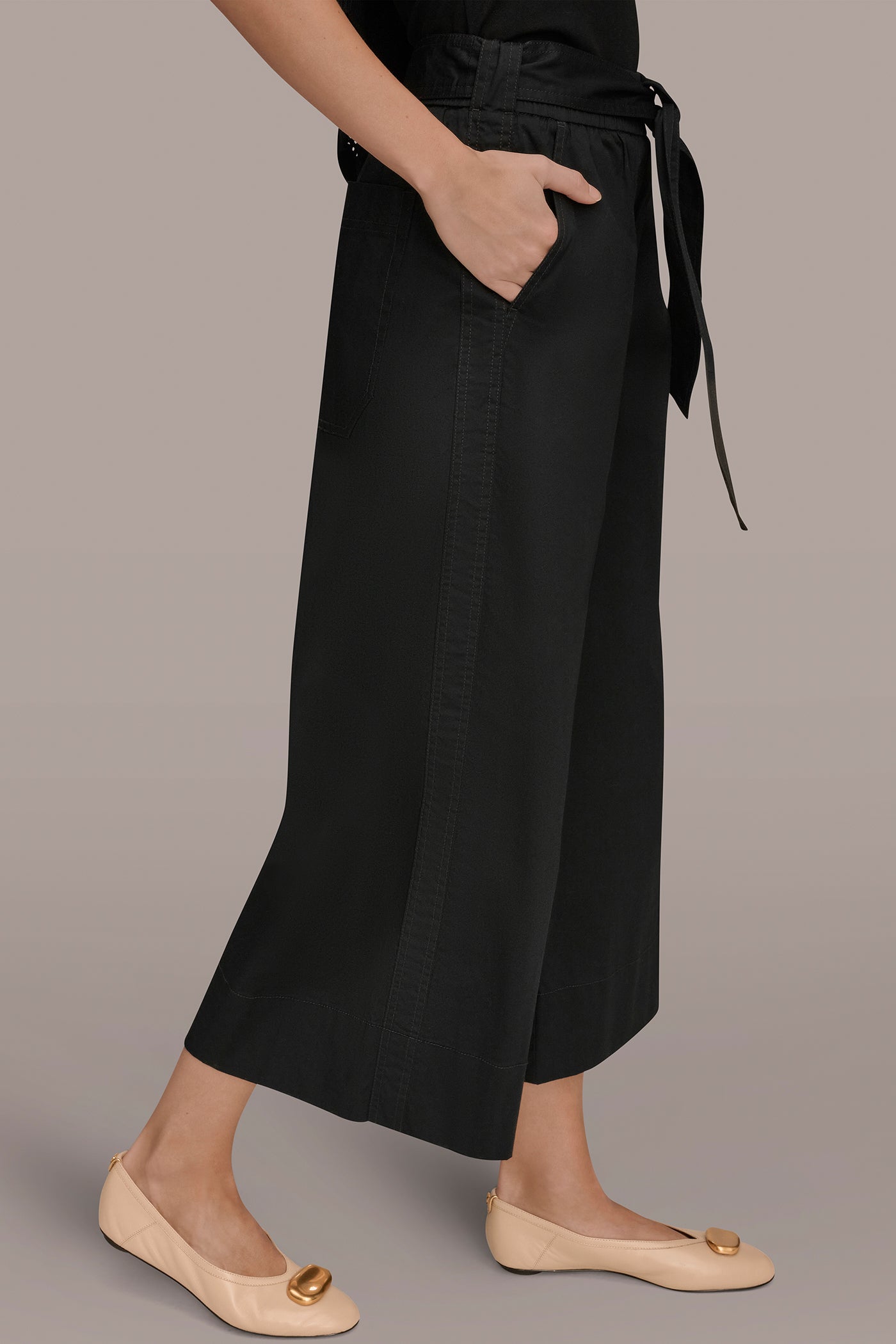 Black CROPPED MID-RISE WIDE-LEG PANT Donna Karan