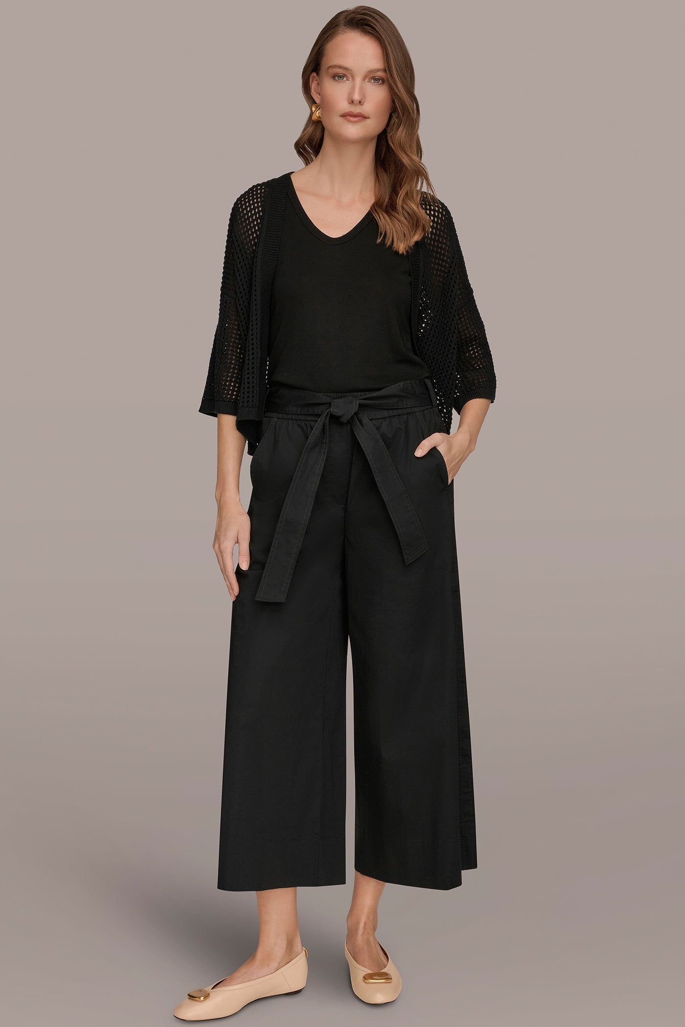 Black CROPPED MID-RISE WIDE-LEG PANT Donna Karan