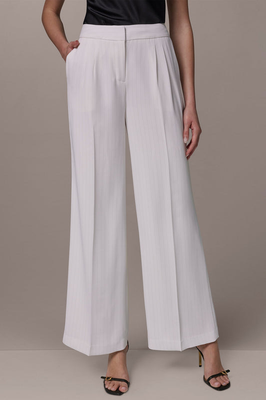 Cream/Tuscan Grey MID-RISE PINSTRIPE WIDE-LEG SUIT PANT Donna Karan