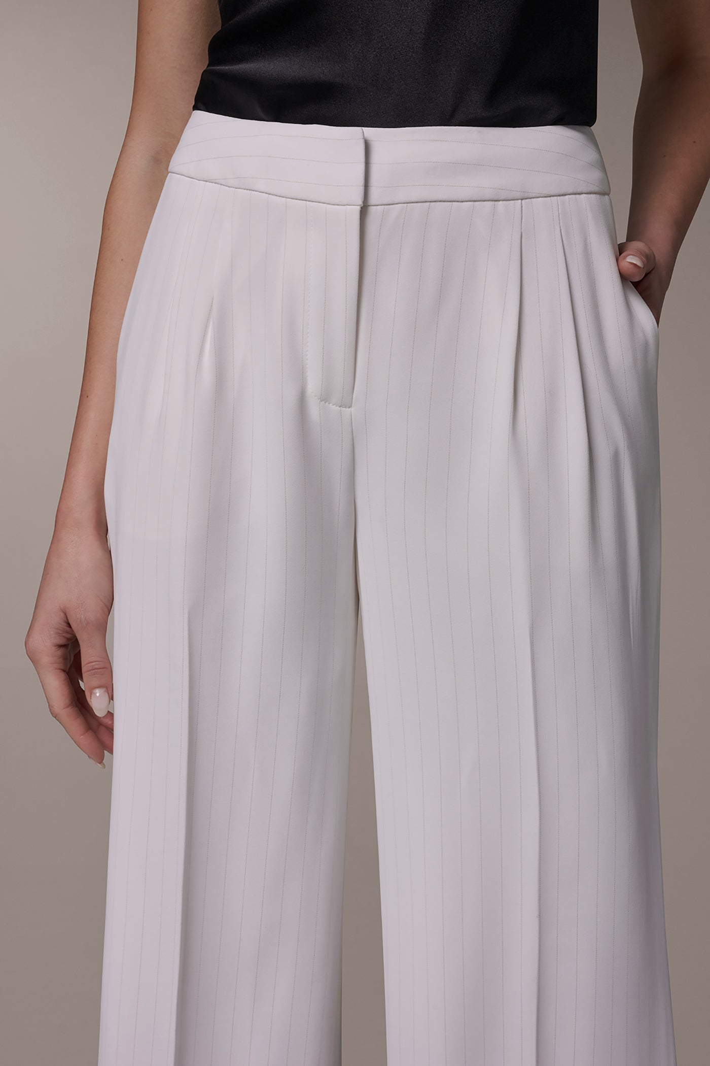Cream/Tuscan Grey MID-RISE PINSTRIPE WIDE-LEG SUIT PANT Donna Karan