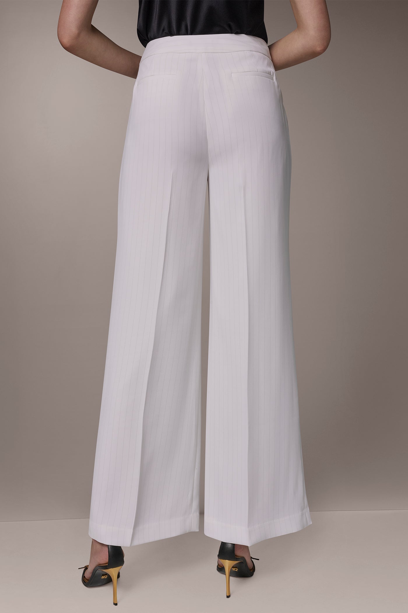 Cream/Tuscan Grey MID-RISE PINSTRIPE WIDE-LEG SUIT PANT Donna Karan