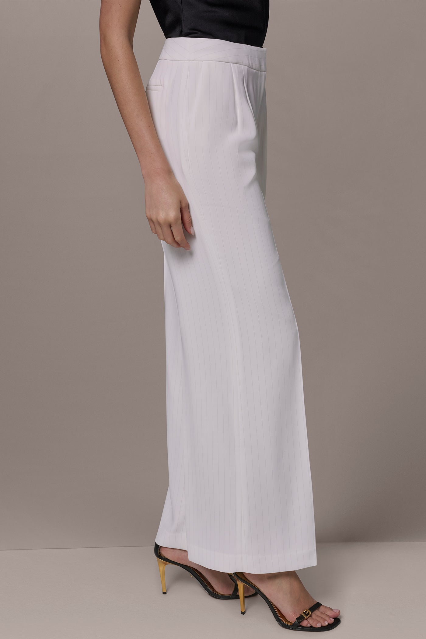 Cream/Tuscan Grey MID-RISE PINSTRIPE WIDE-LEG SUIT PANT Donna Karan