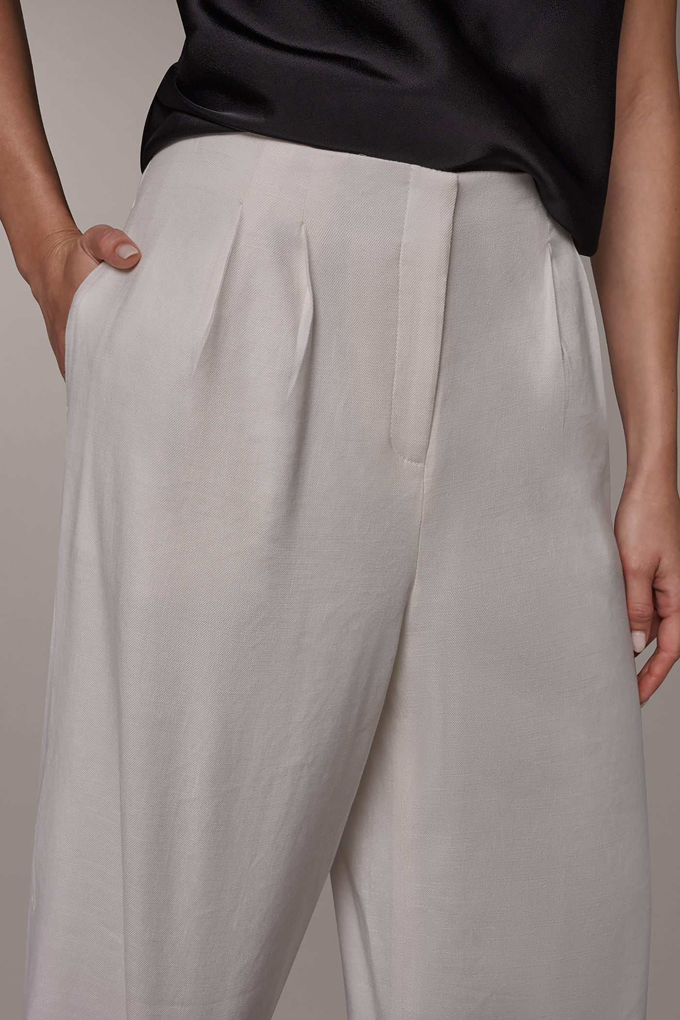 Cream EXTRA HIGH-RISE PLEATED WIDE-LEG PANT Donna Karan
