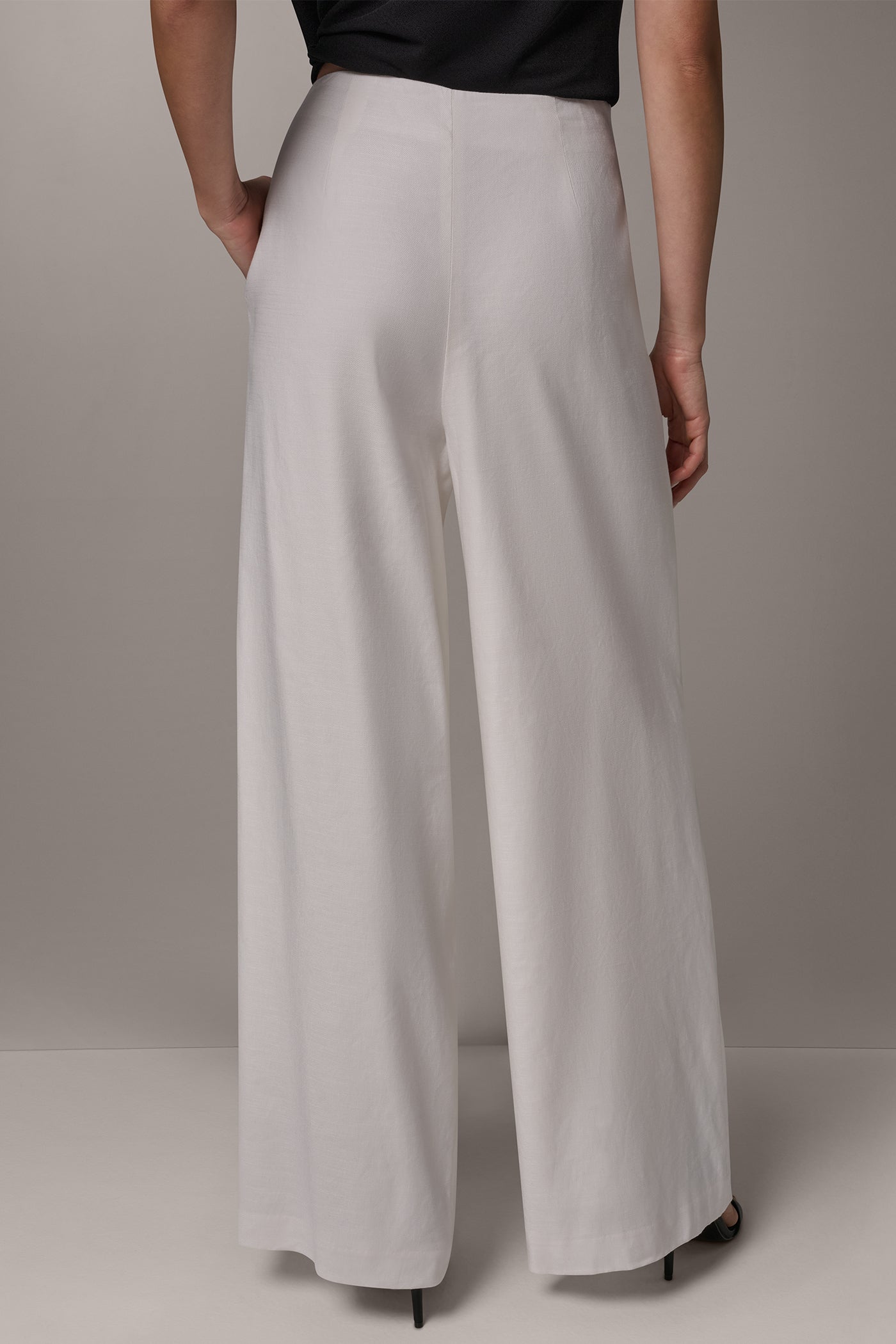 Cream EXTRA HIGH-RISE PLEATED WIDE-LEG PANT Donna Karan