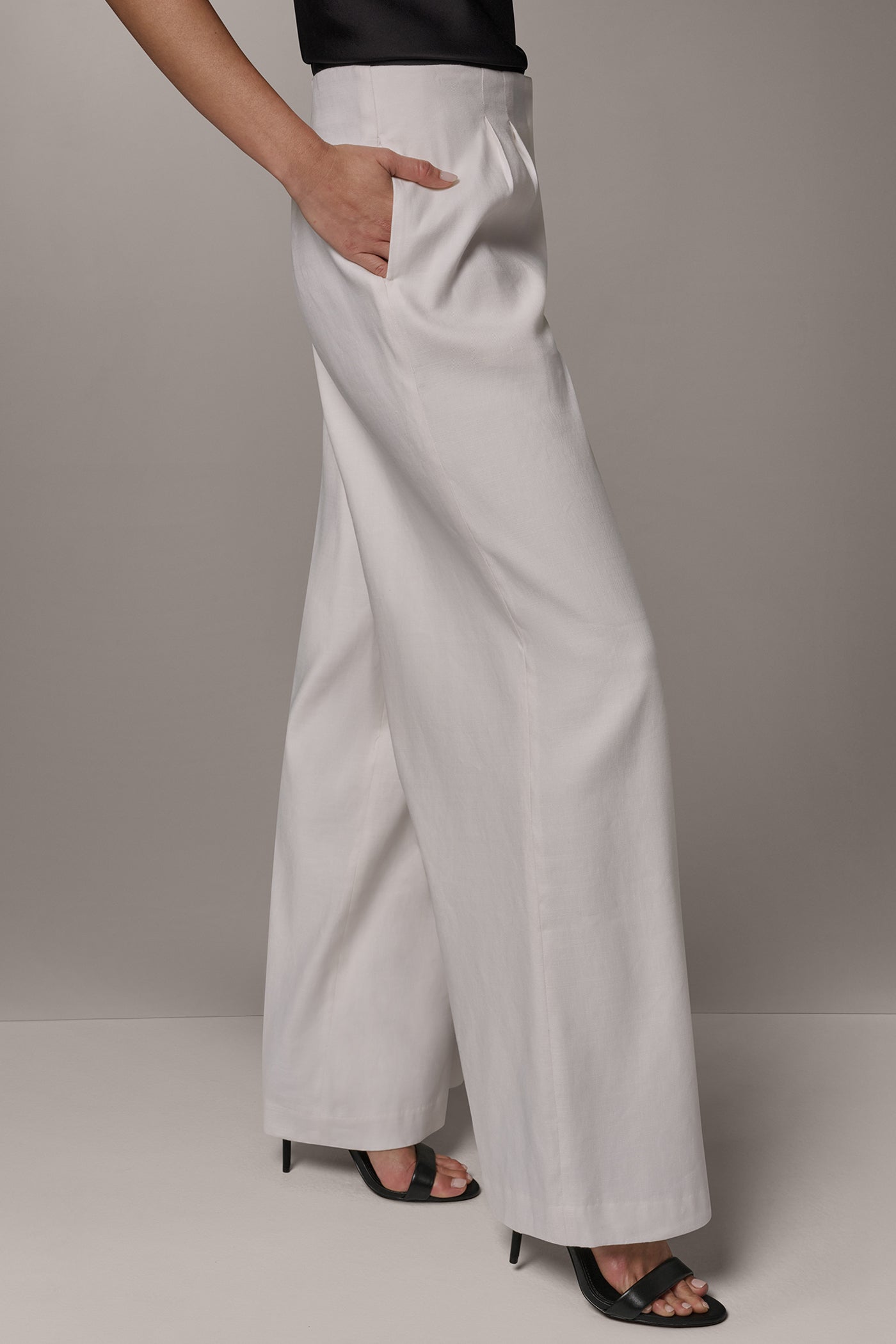 Cream EXTRA HIGH-RISE PLEATED WIDE-LEG PANT Donna Karan