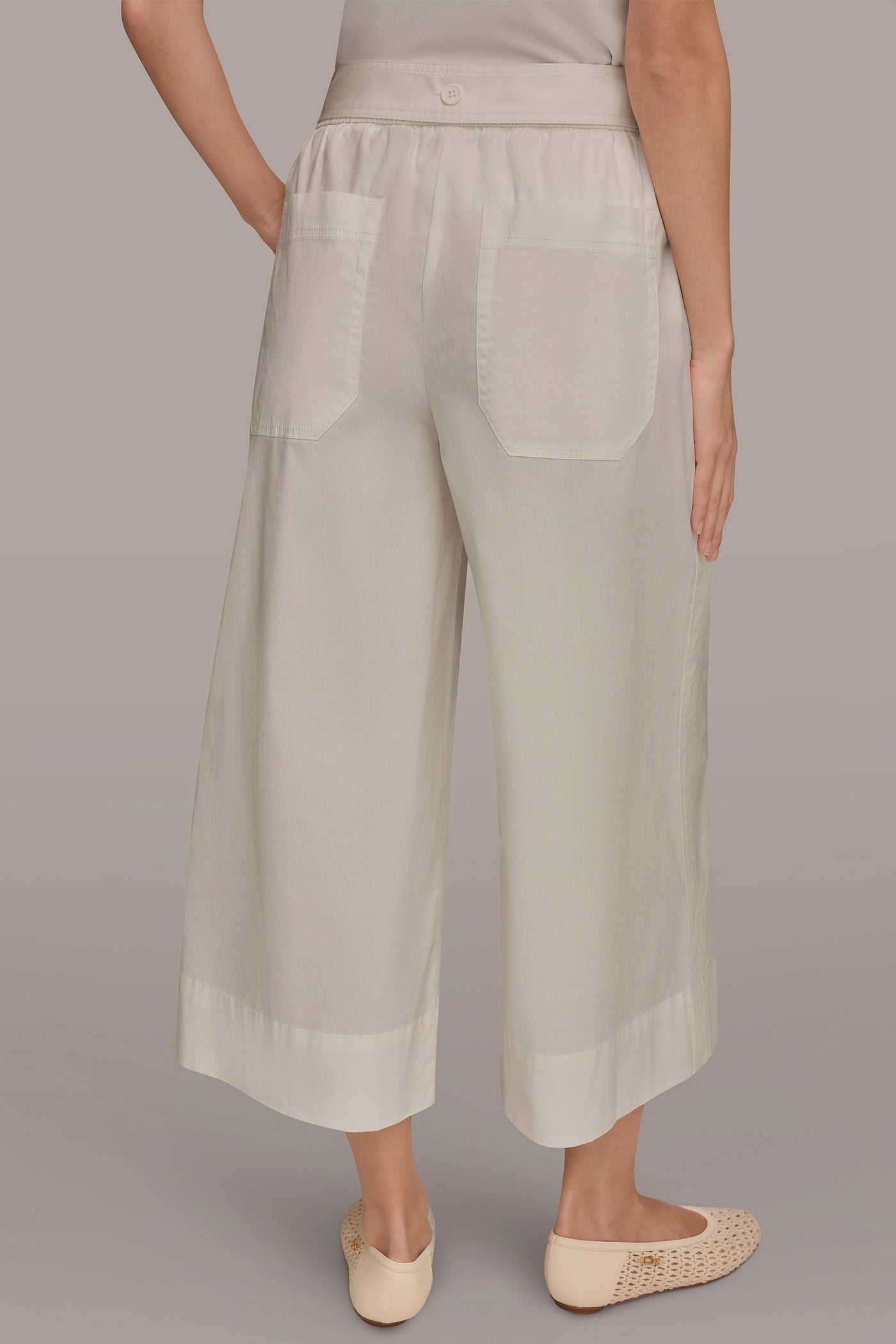 Cream CROPPED MID-RISE WIDE-LEG PANT Donna Karan