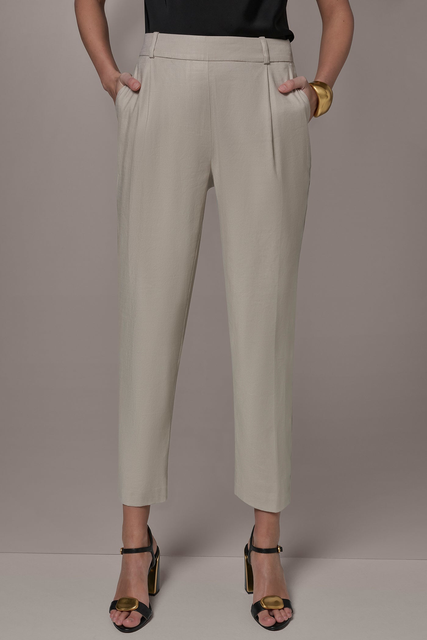 Tuscan Grey LINEN-BLEND PLEATED STRAIGHT ANKLE PANT Donna Karan
