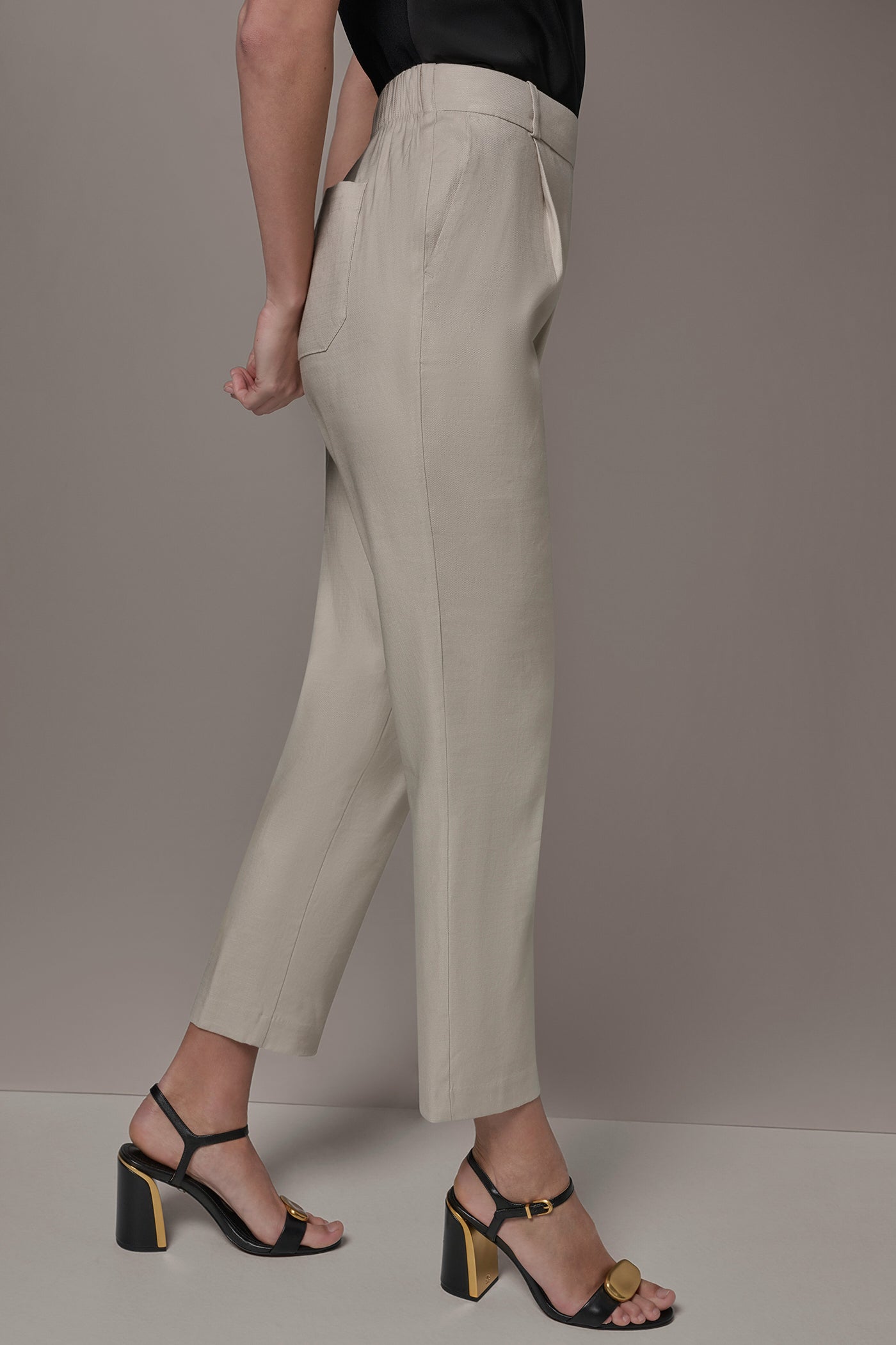 Tuscan Grey LINEN-BLEND PLEATED STRAIGHT ANKLE PANT Donna Karan