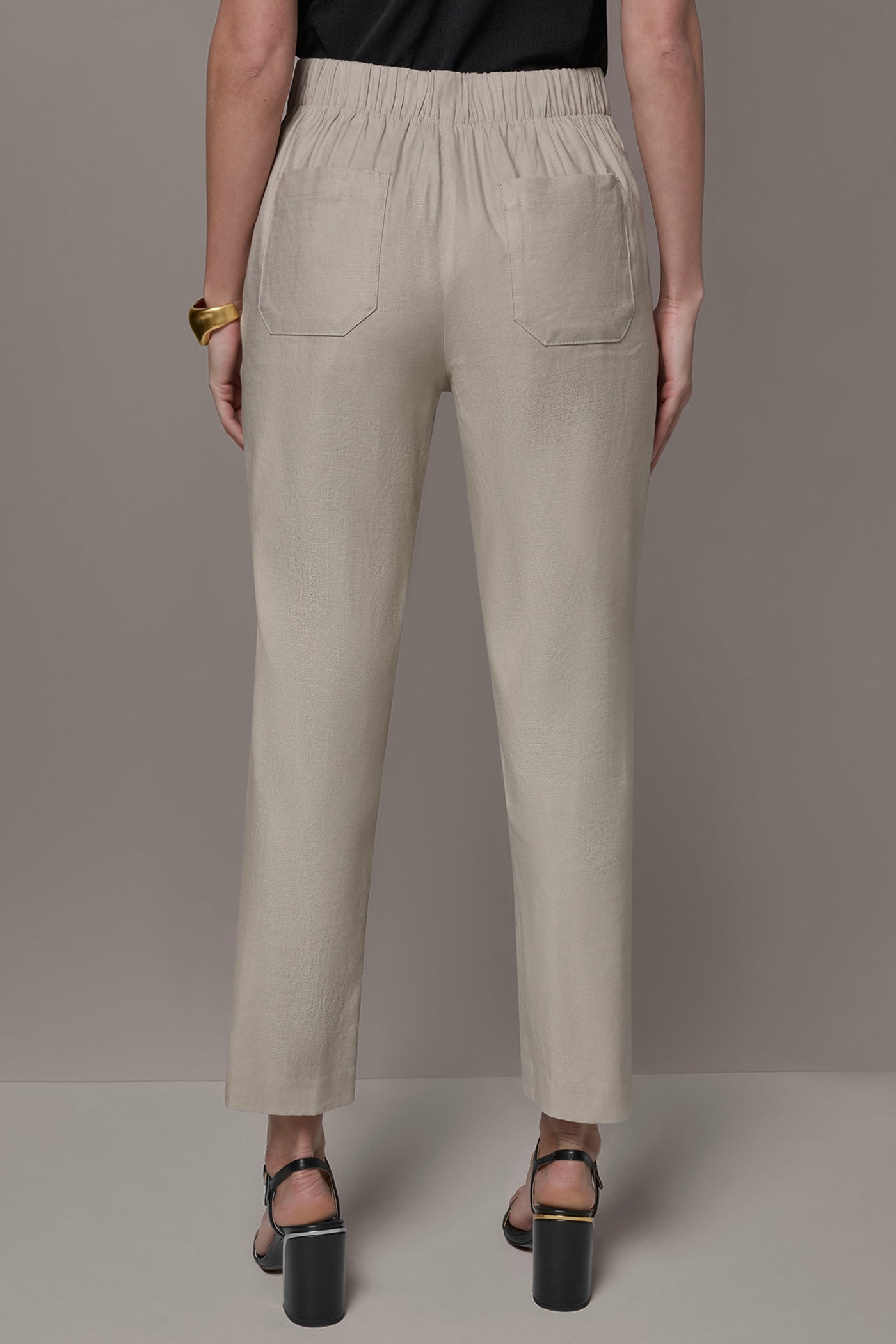 Tuscan Grey LINEN-BLEND PLEATED STRAIGHT ANKLE PANT Donna Karan