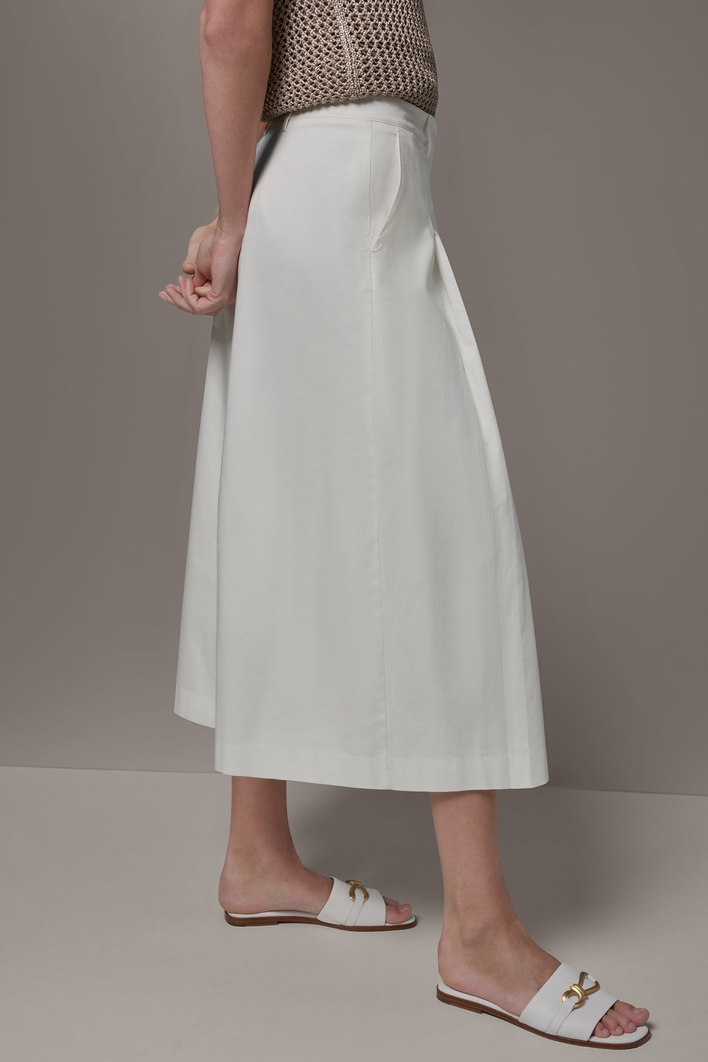 Cream EXTRA HIGH-RISE COTTON-SATEEN PLEATED WIDE-LEG PANT Donna Karan