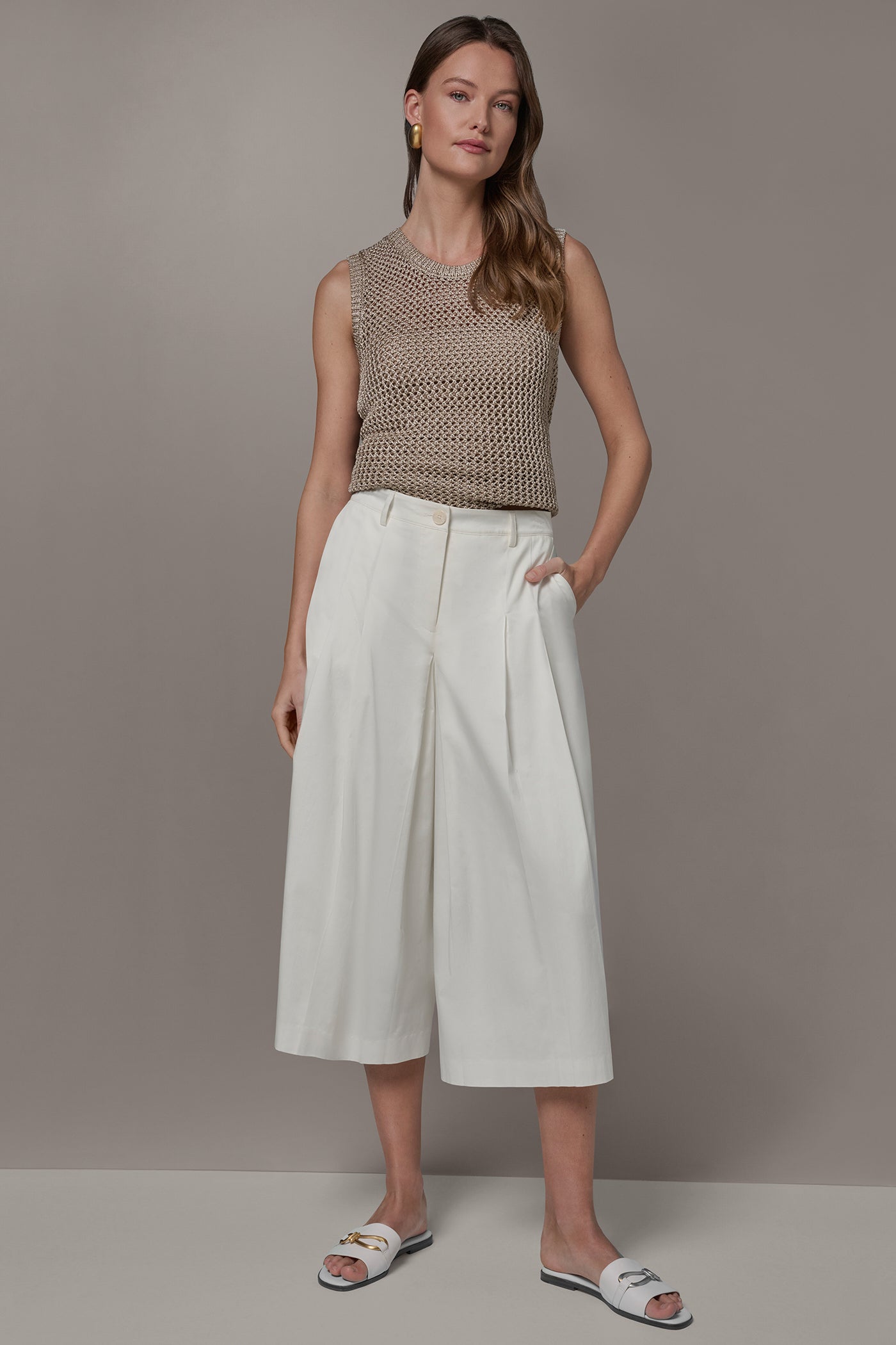 Cream EXTRA HIGH-RISE COTTON-SATEEN PLEATED WIDE-LEG PANT Donna Karan