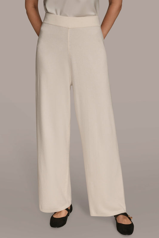 cream HIGH-RISE WIDE-LEG SWEATER ANKLE PANT Donna Karan