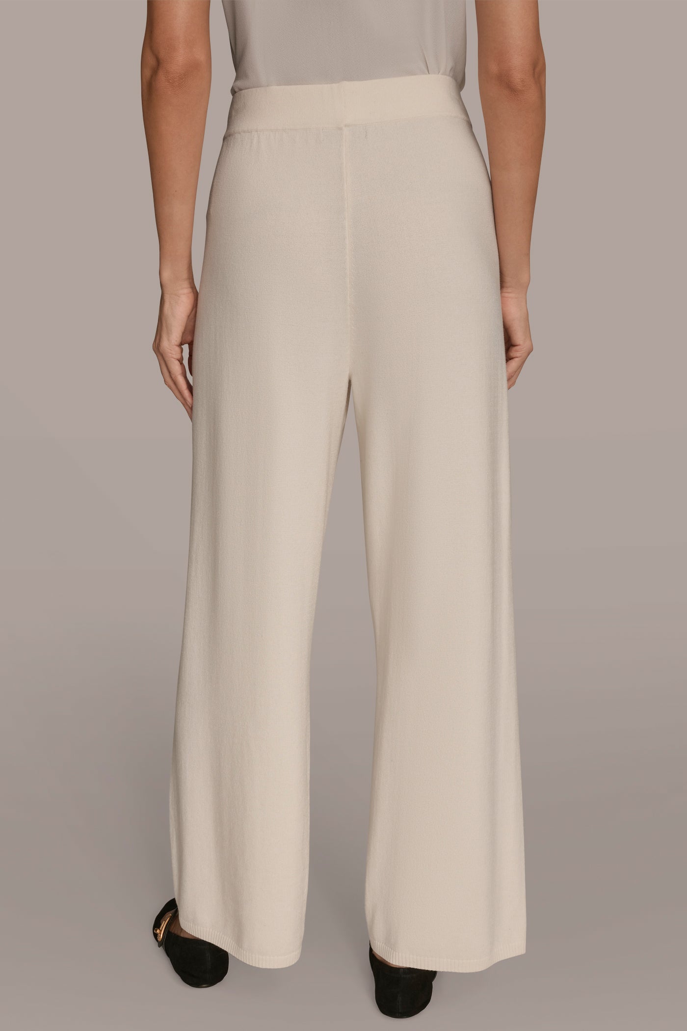cream HIGH-RISE WIDE-LEG SWEATER ANKLE PANT Donna Karan