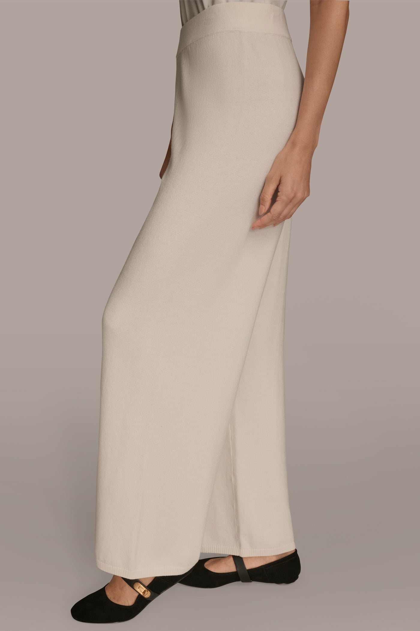 cream HIGH-RISE WIDE-LEG SWEATER ANKLE PANT Donna Karan