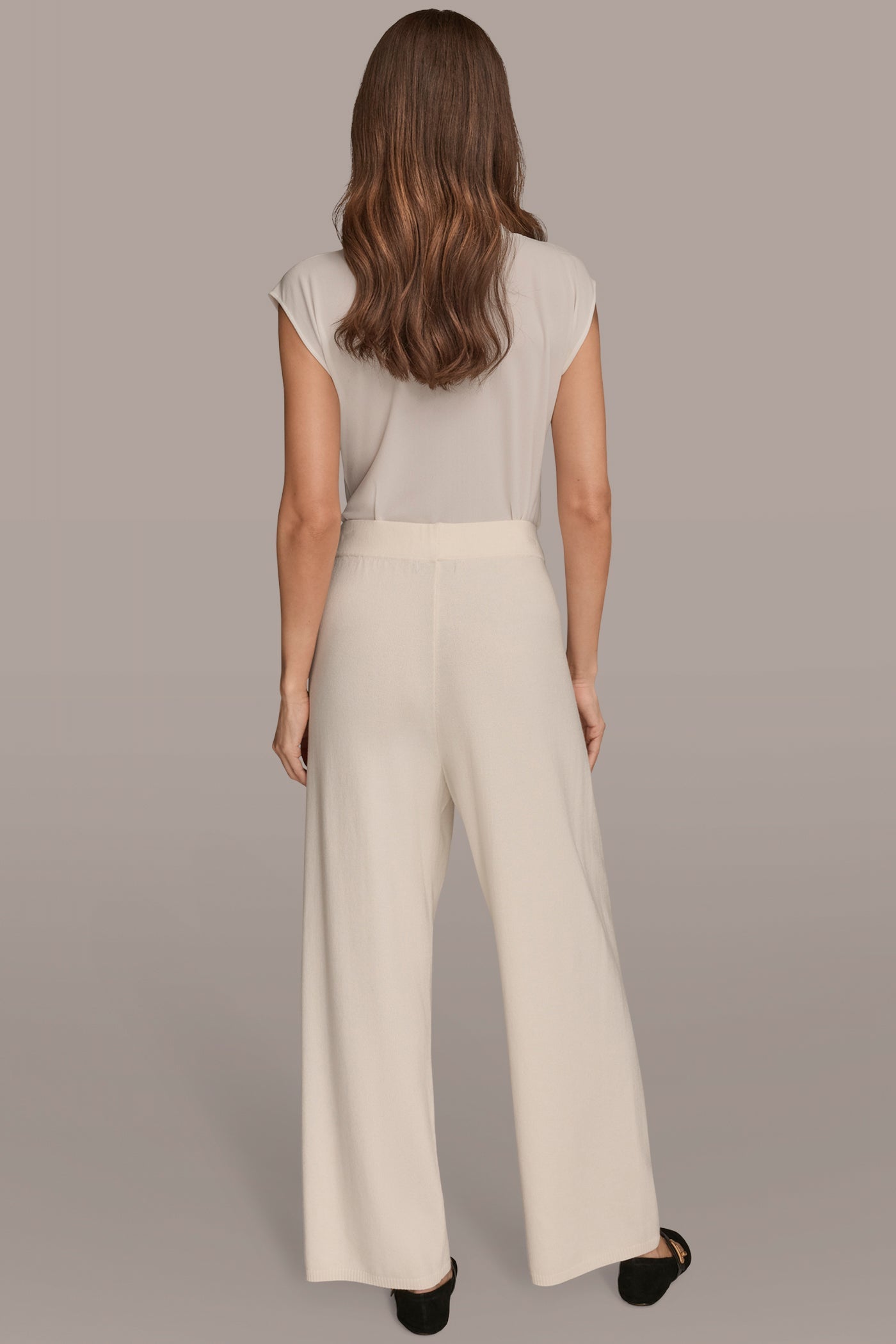 cream HIGH-RISE WIDE-LEG SWEATER ANKLE PANT Donna Karan