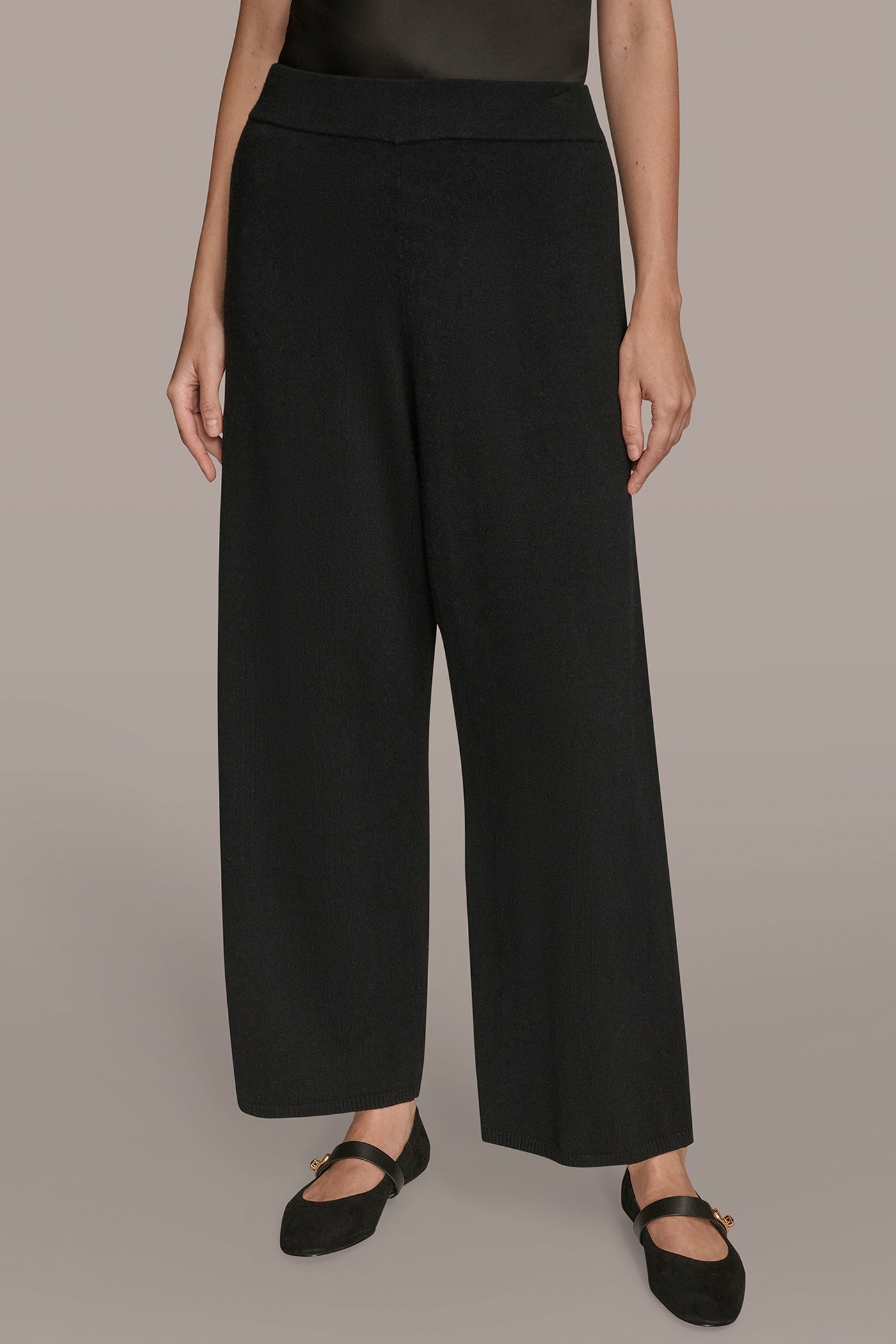 Black HIGH-RISE WIDE-LEG SWEATER ANKLE PANT Donna Karan