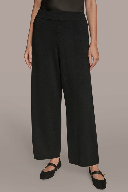 Black HIGH-RISE WIDE-LEG SWEATER ANKLE PANT Donna Karan