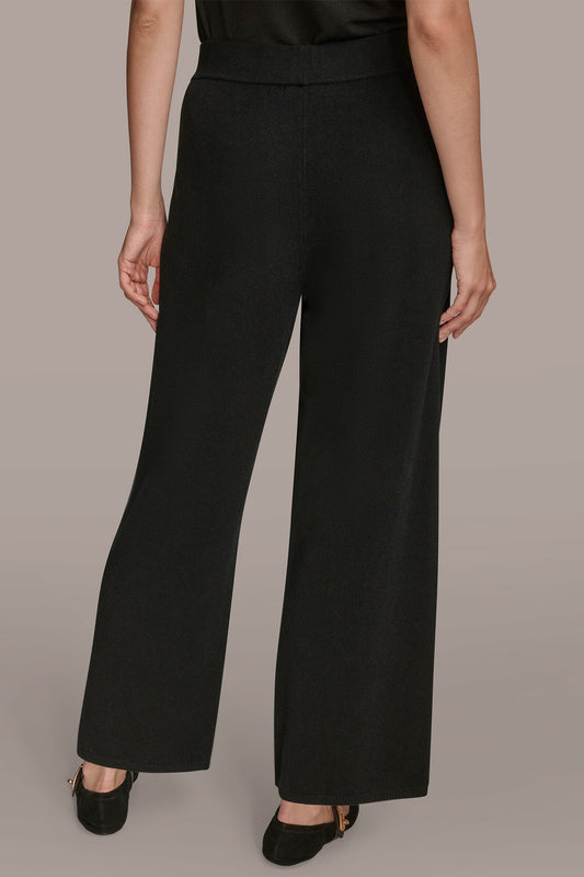 Black HIGH-RISE WIDE-LEG SWEATER ANKLE PANT Donna Karan