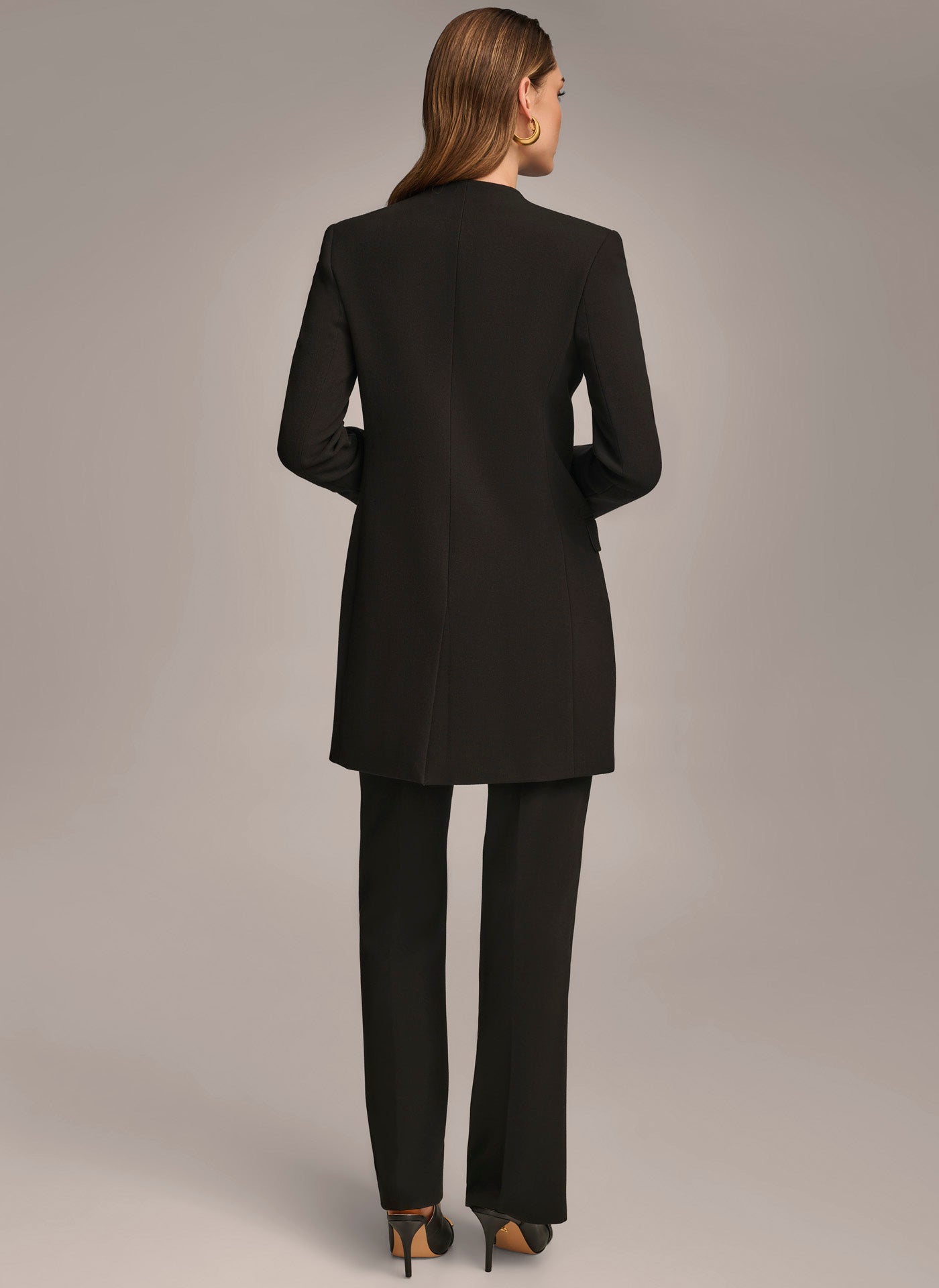 Black ONE BUTTON COLLARLESS TOPPER Donna Karan