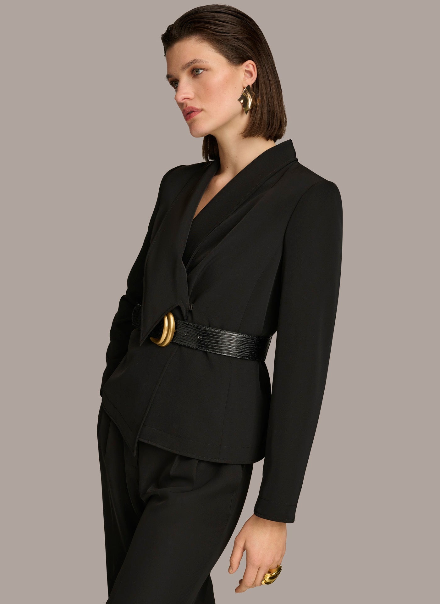 Black BELTED BLAZER Donna Karan