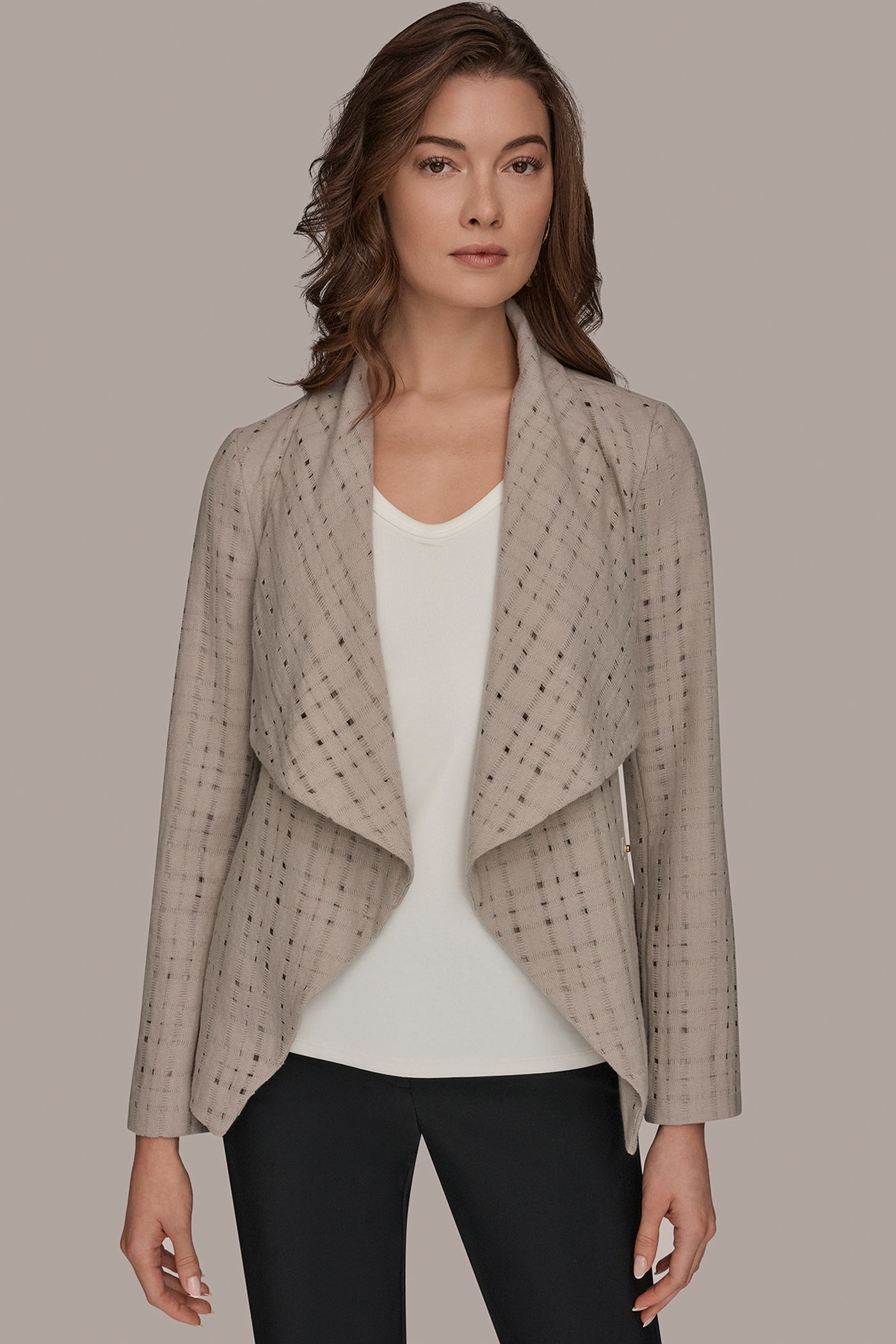 VAPOR PERFORATED WRAP JACKET WITH BELT Donna Karan