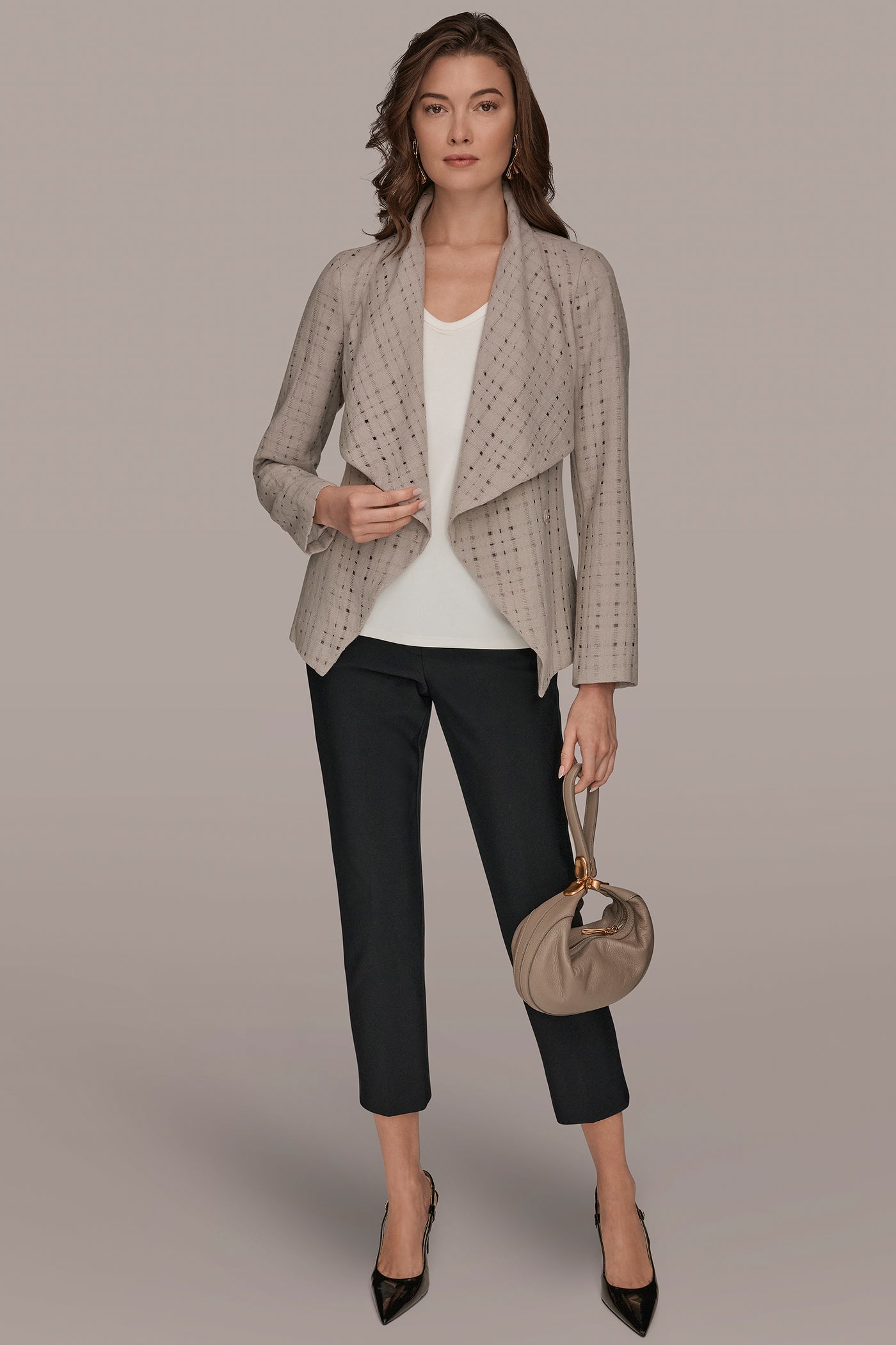 VAPOR PERFORATED WRAP JACKET WITH BELT Donna Karan