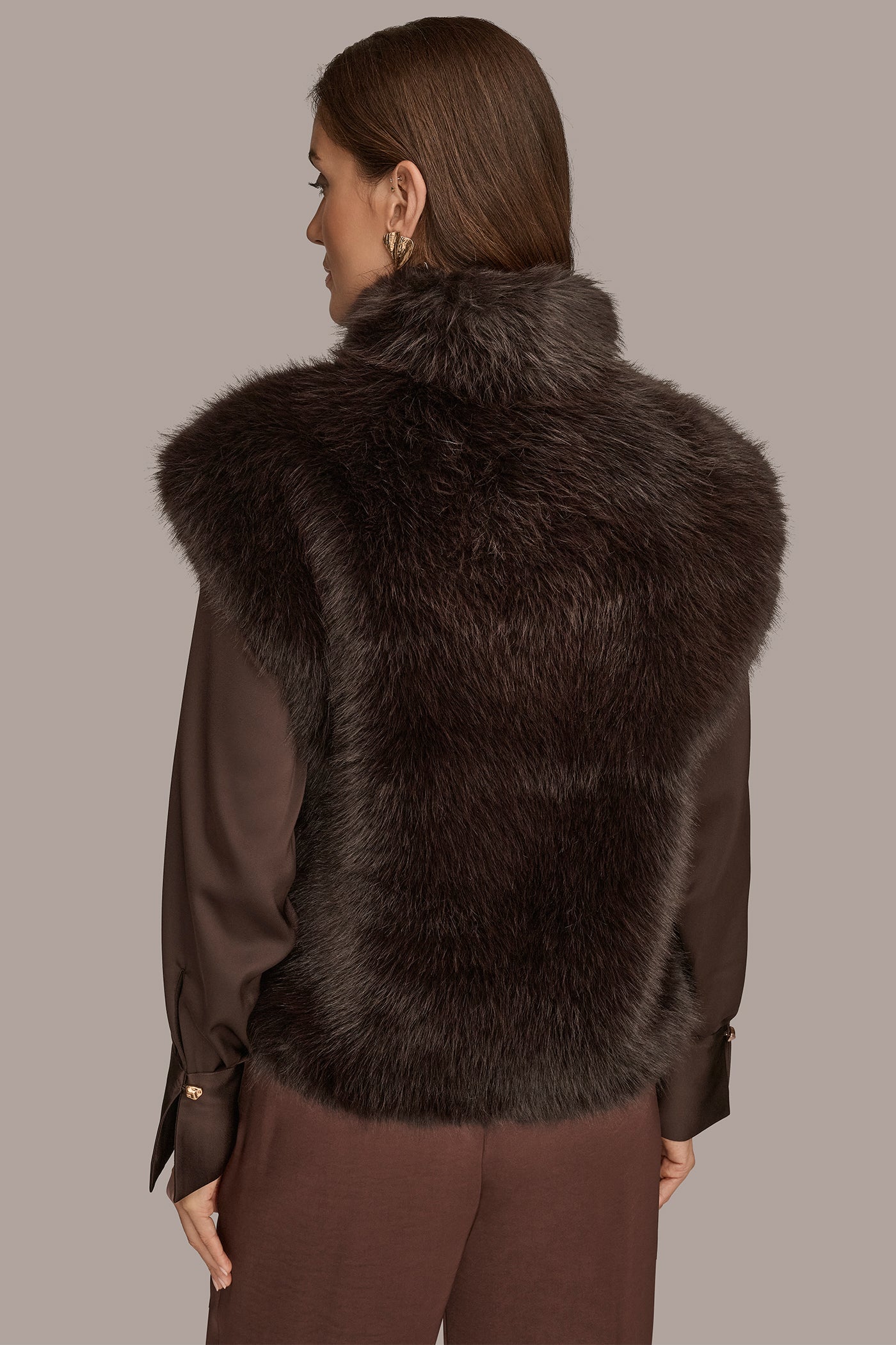 CHOCOLATE PLUM FAUX FUR VEST Donna Karan