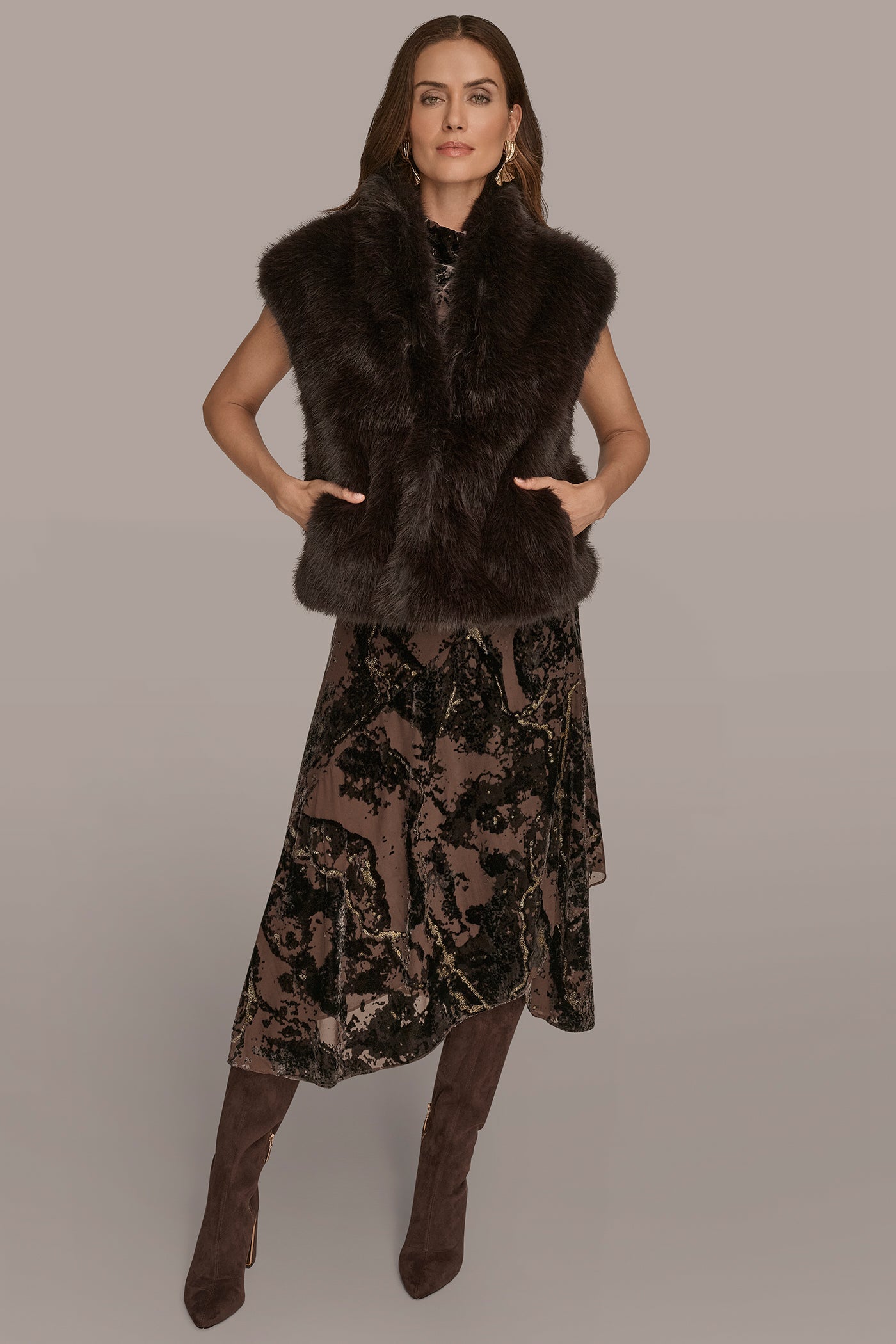 CHOCOLATE PLUM FAUX FUR VEST Donna Karan