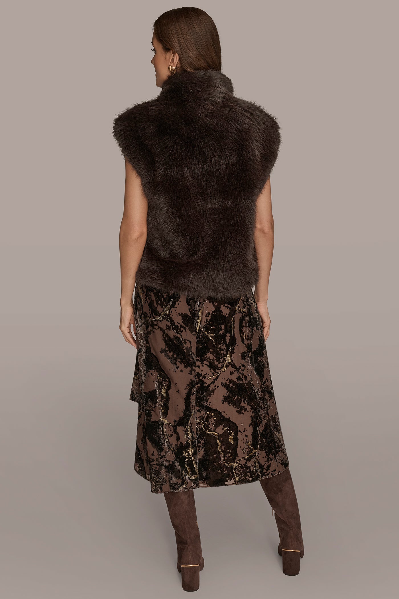 CHOCOLATE PLUM FAUX FUR VEST Donna Karan