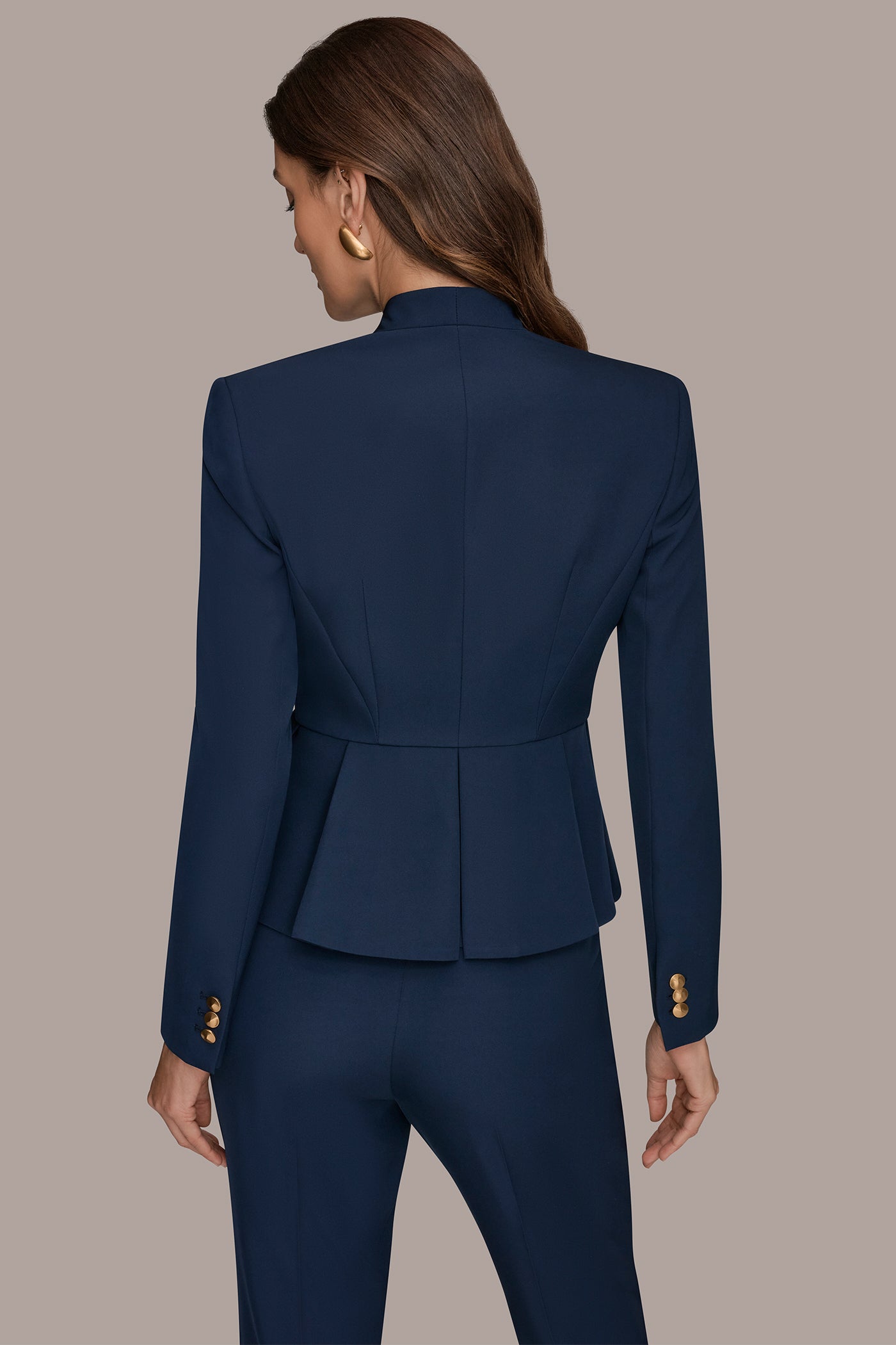Nightfall COLLARLESS PLEATED PEPLUM BLAZER Donna Karan