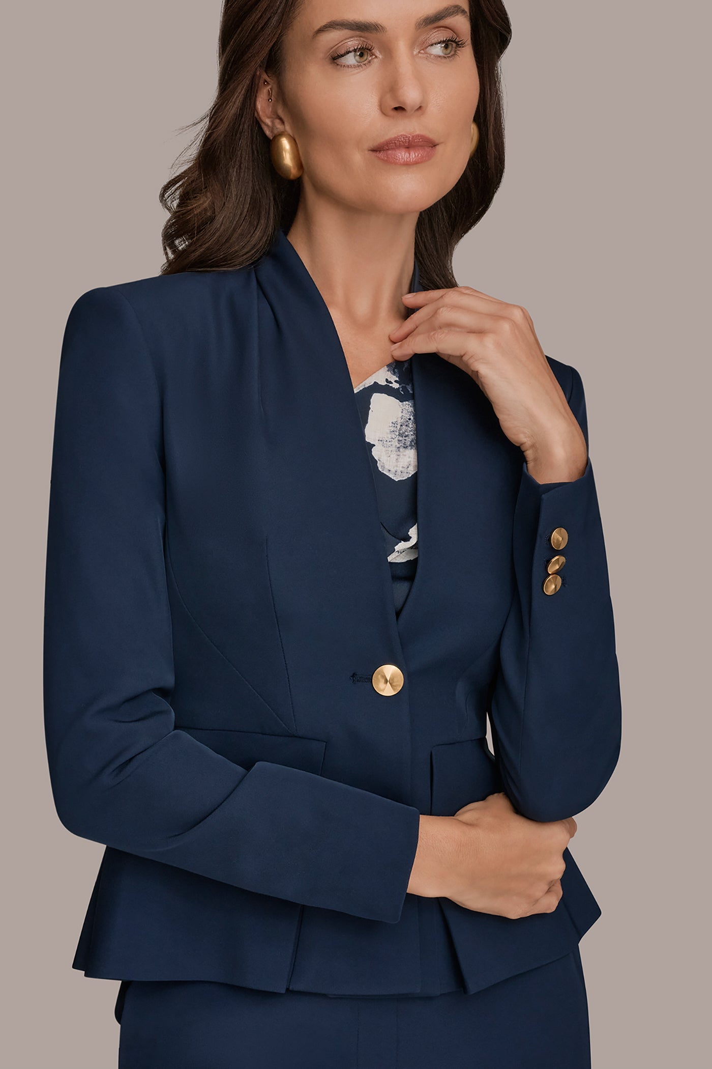 Nightfall COLLARLESS PLEATED PEPLUM BLAZER Donna Karan