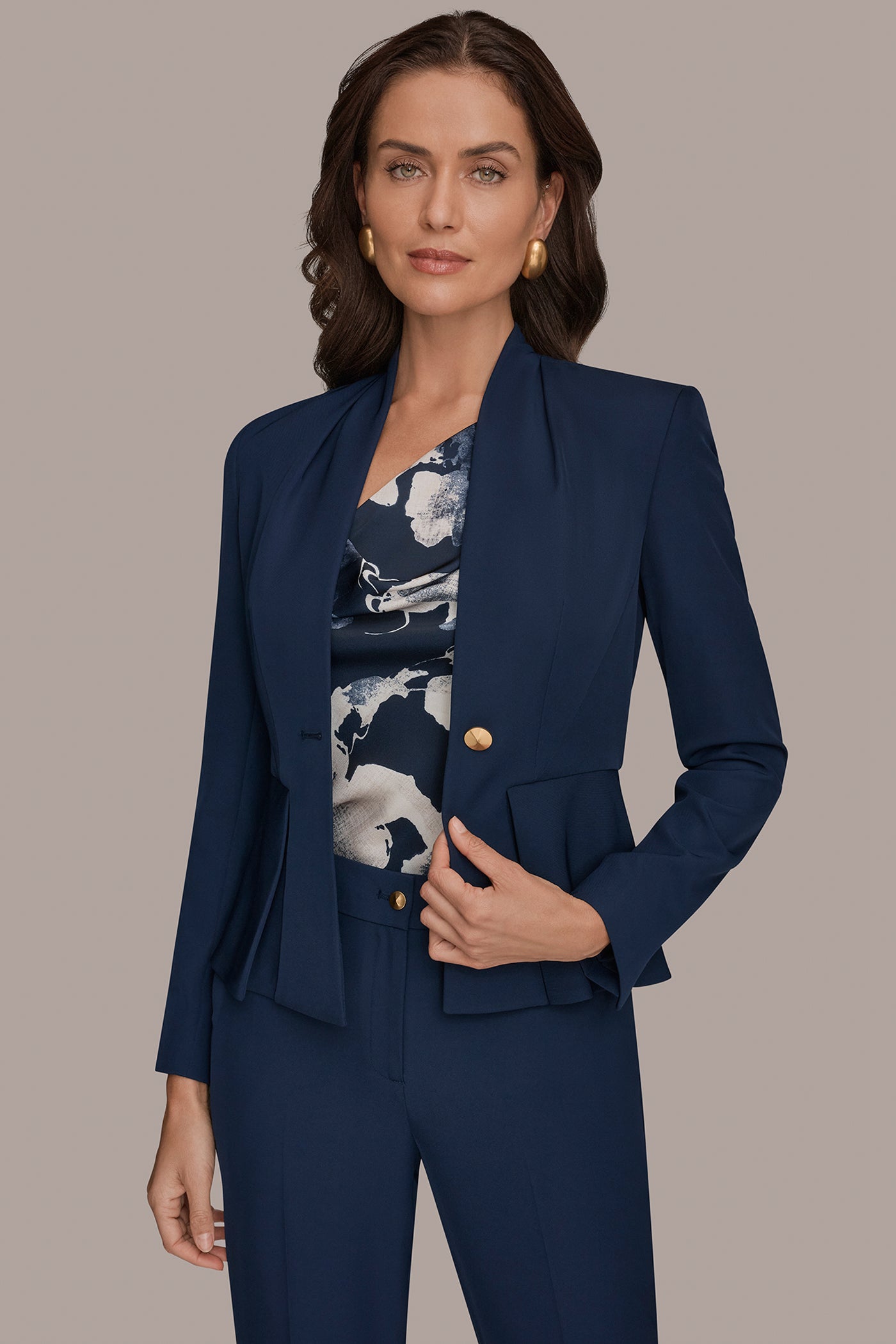 Nightfall COLLARLESS PLEATED PEPLUM BLAZER Donna Karan
