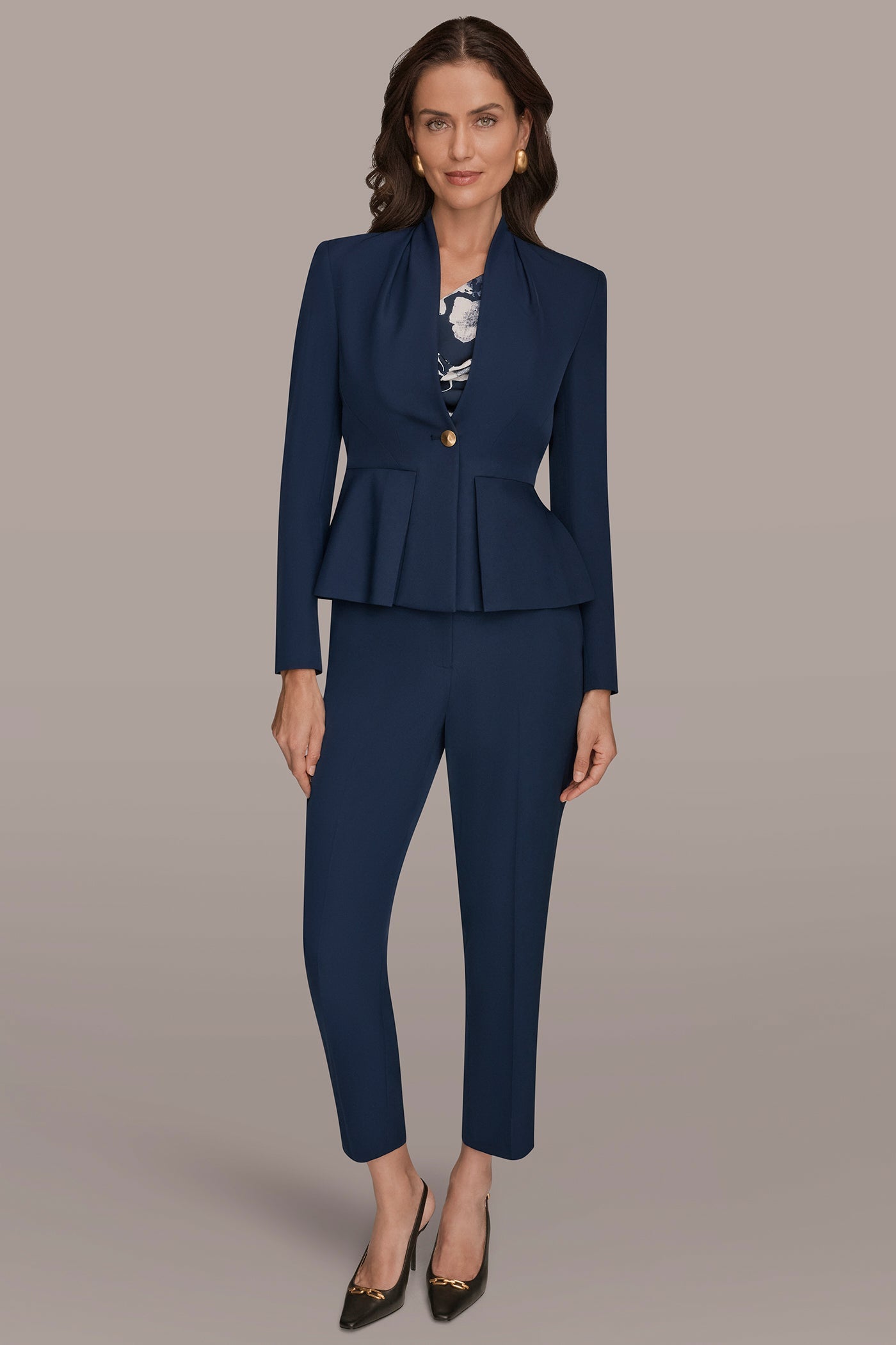 Nightfall COLLARLESS PLEATED PEPLUM BLAZER Donna Karan