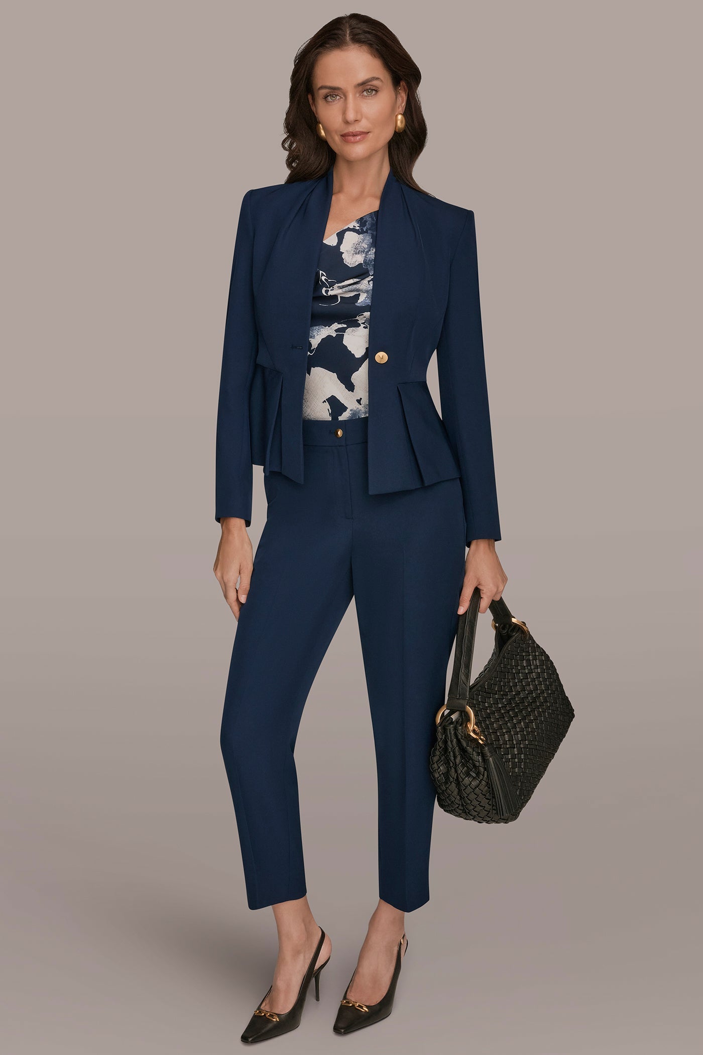 Nightfall COLLARLESS PLEATED PEPLUM BLAZER Donna Karan