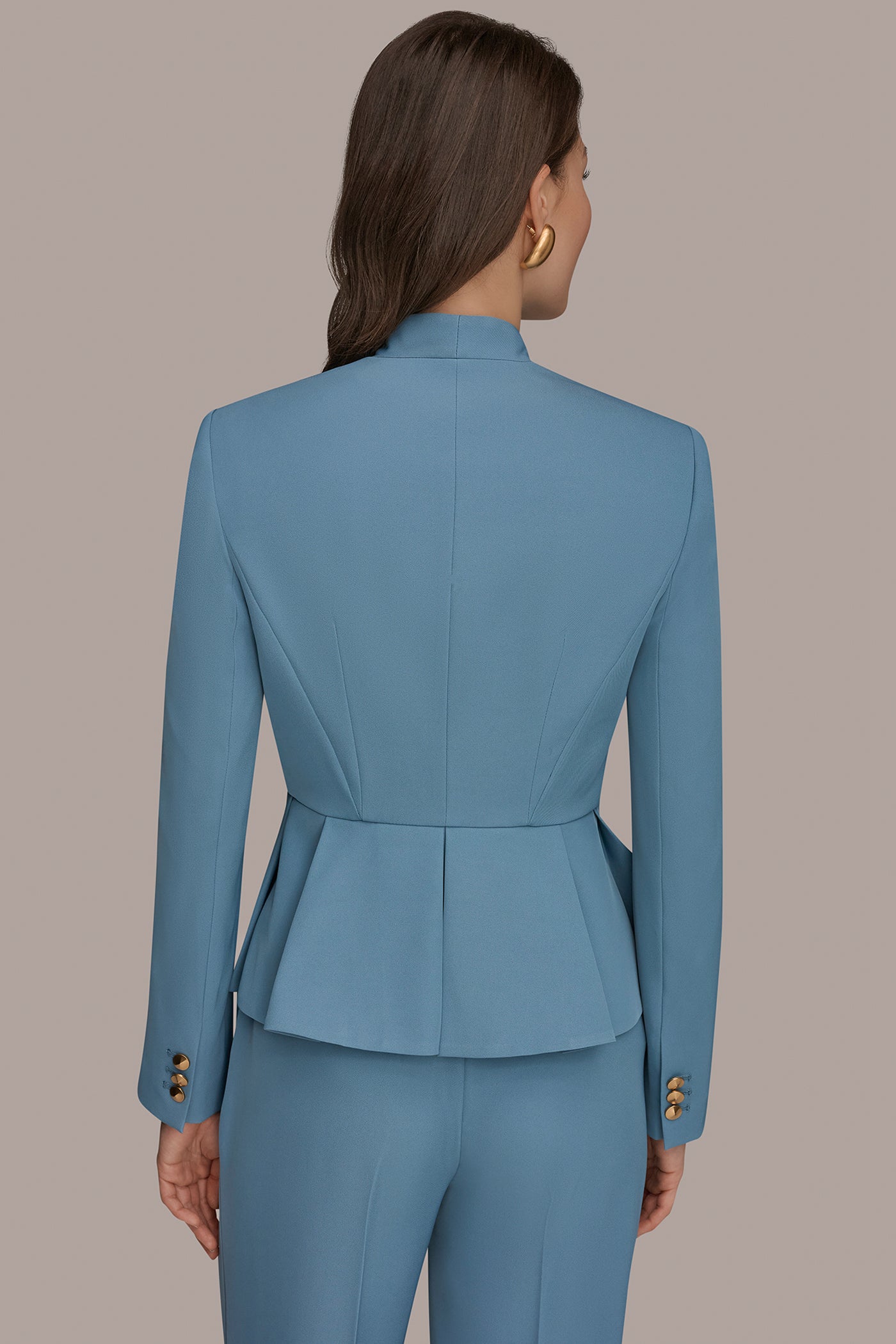 Washed Indigo COLLARLESS PLEATED PEPLUM BLAZER Donna Karan