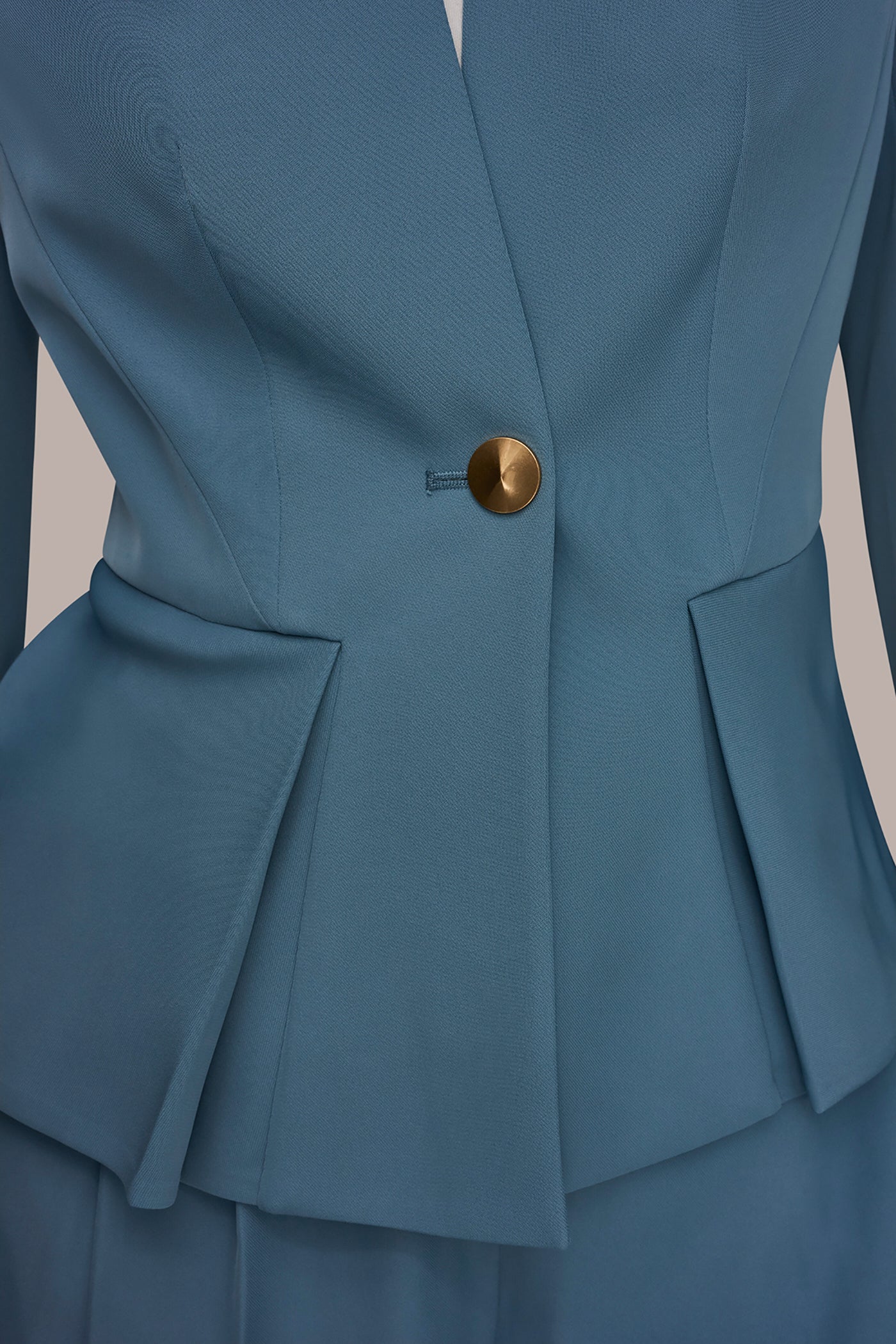Washed Indigo COLLARLESS PLEATED PEPLUM BLAZER Donna Karan