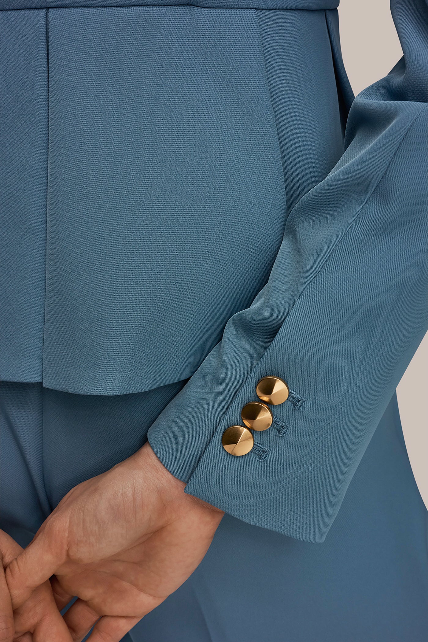 Washed Indigo COLLARLESS PLEATED PEPLUM BLAZER Donna Karan