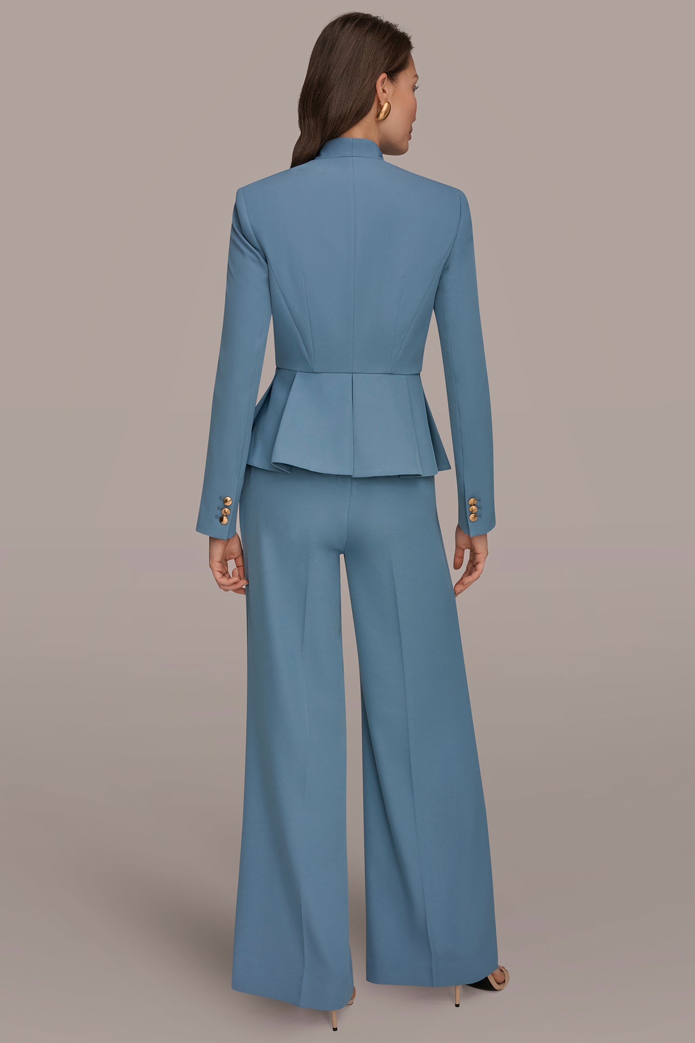 Washed Indigo COLLARLESS PLEATED PEPLUM BLAZER Donna Karan
